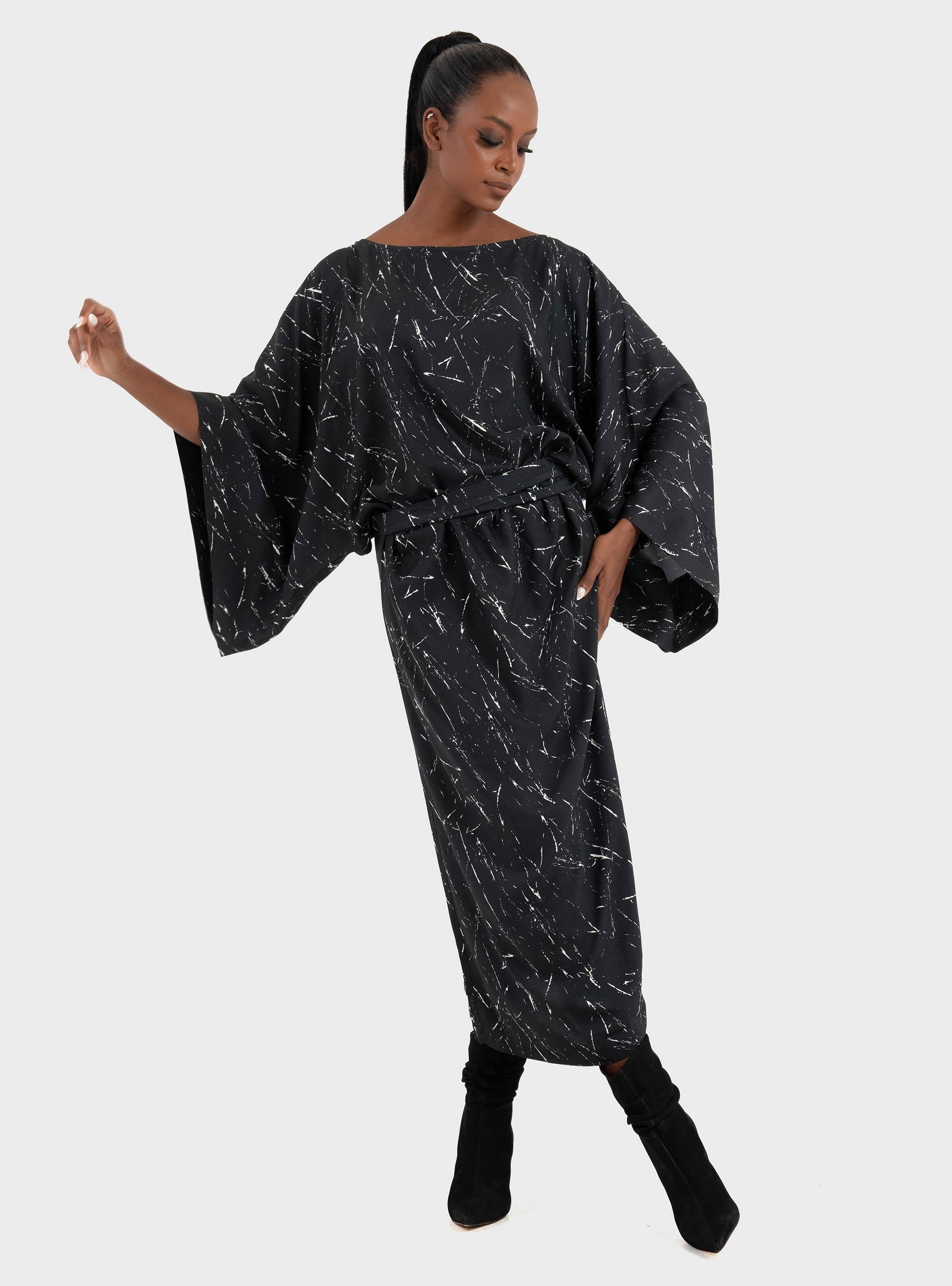 Ioanna Kourbela 'Expressivity' Long Dress With Waist Tie - Black