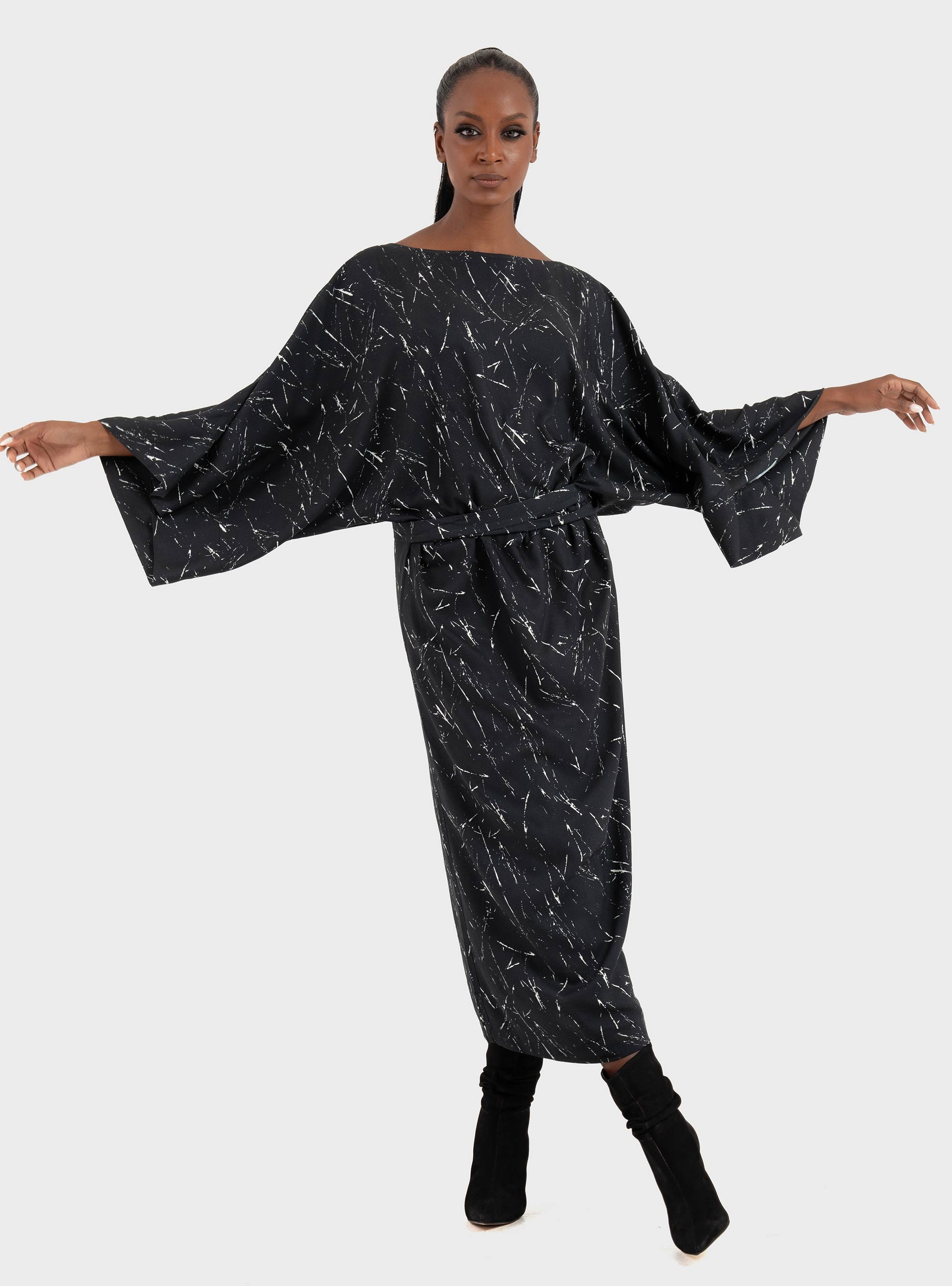 Ioanna Kourbela 'Expressivity' Long Dress With Waist Tie - Black