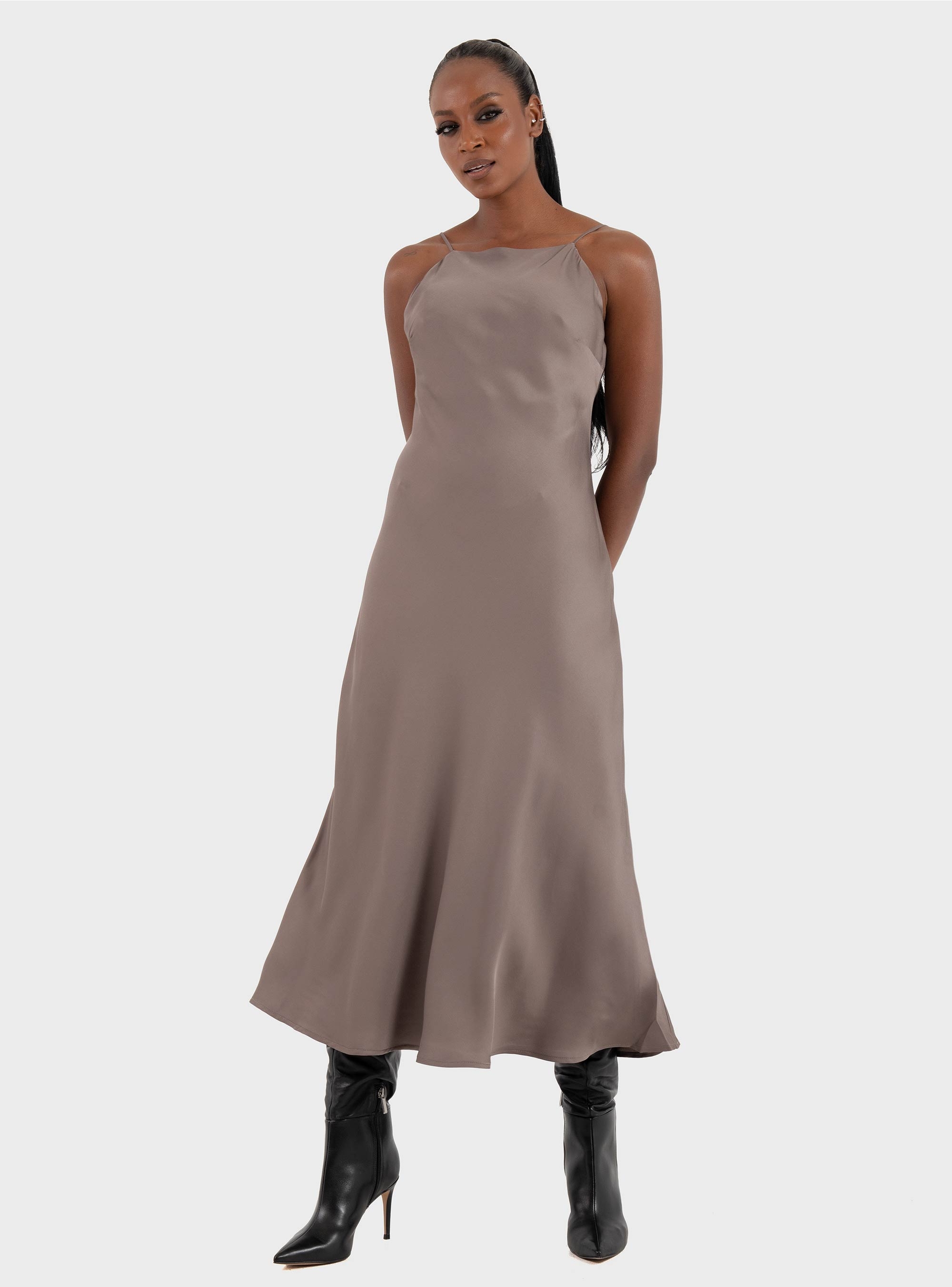 Ioanna Kourbela 'Sleekness' Midi Sleeveless Dress - Grey