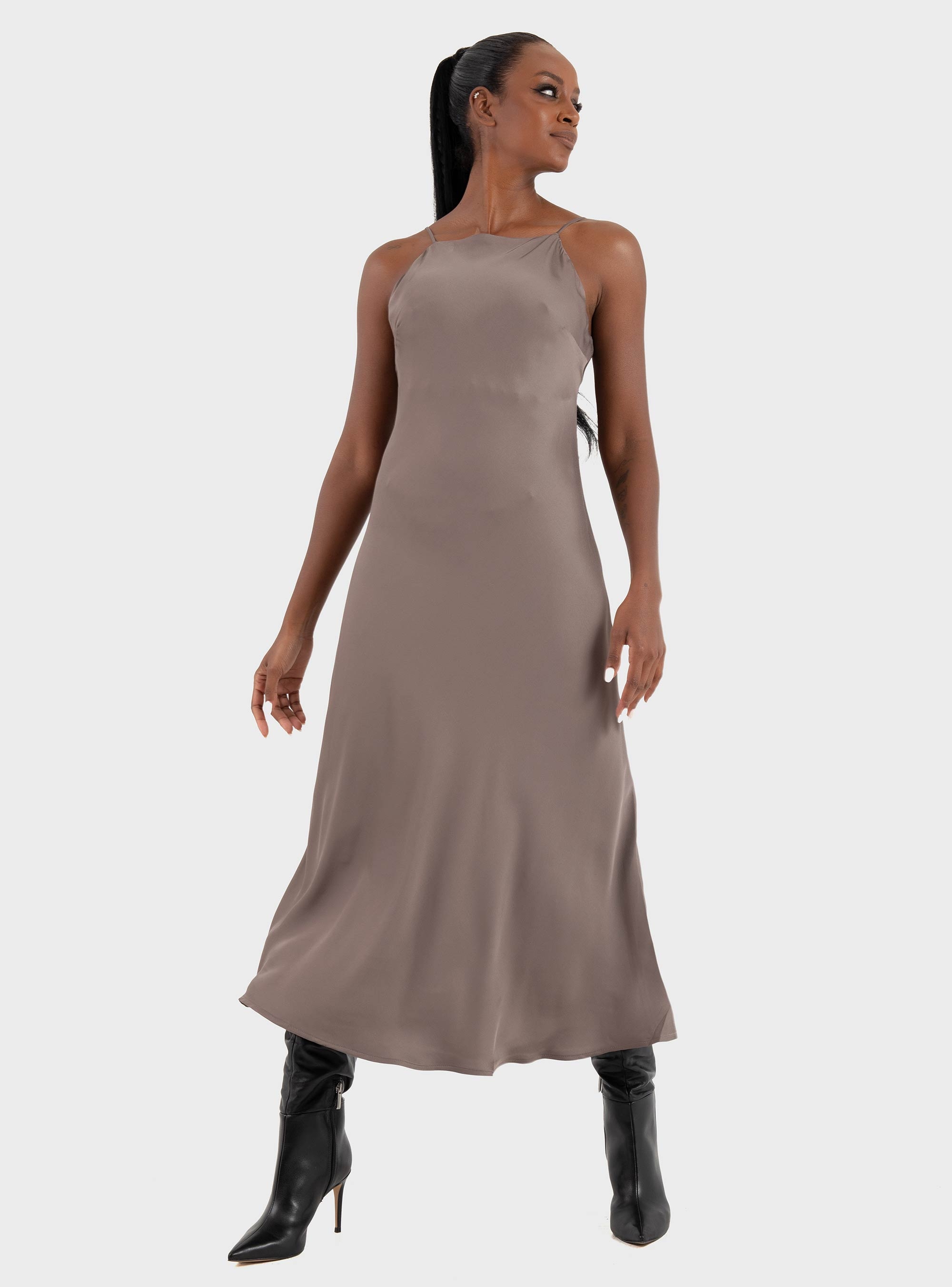 Ioanna Kourbela 'Sleekness' Midi Sleeveless Dress - Grey