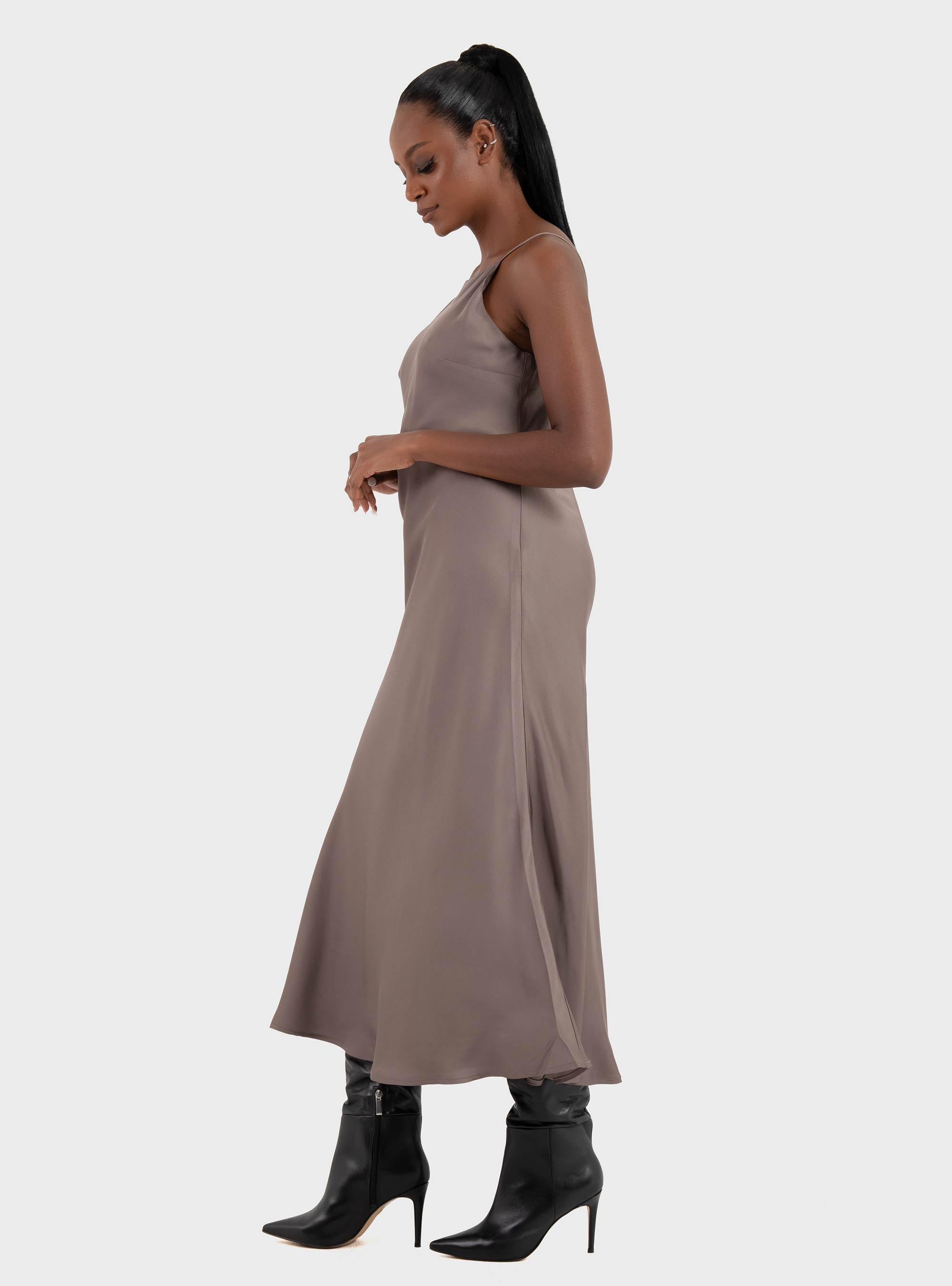 Ioanna Kourbela 'Sleekness' Midi Sleeveless Dress - Grey