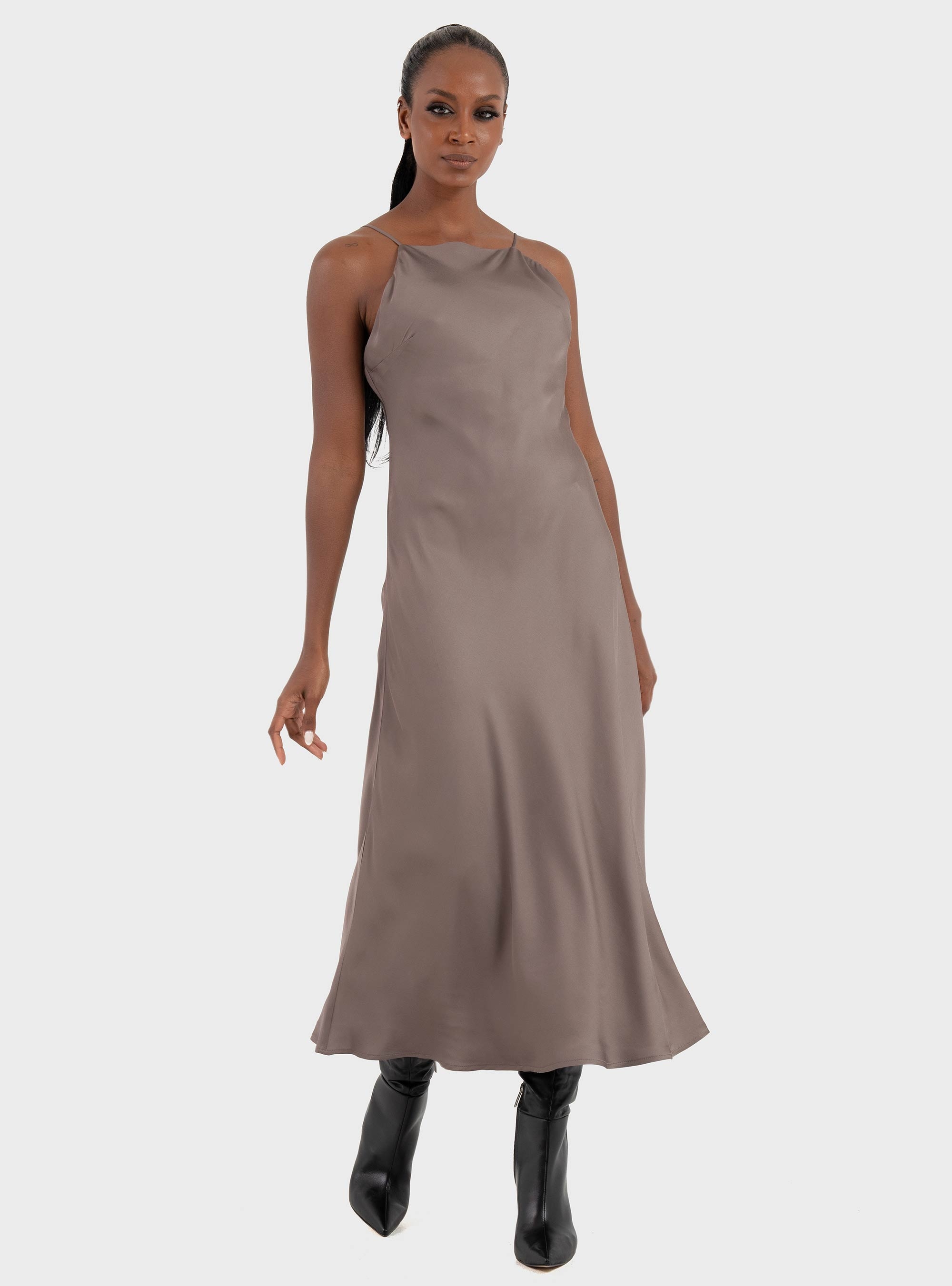 Ioanna Kourbela 'Sleekness' Midi Sleeveless Dress - Grey