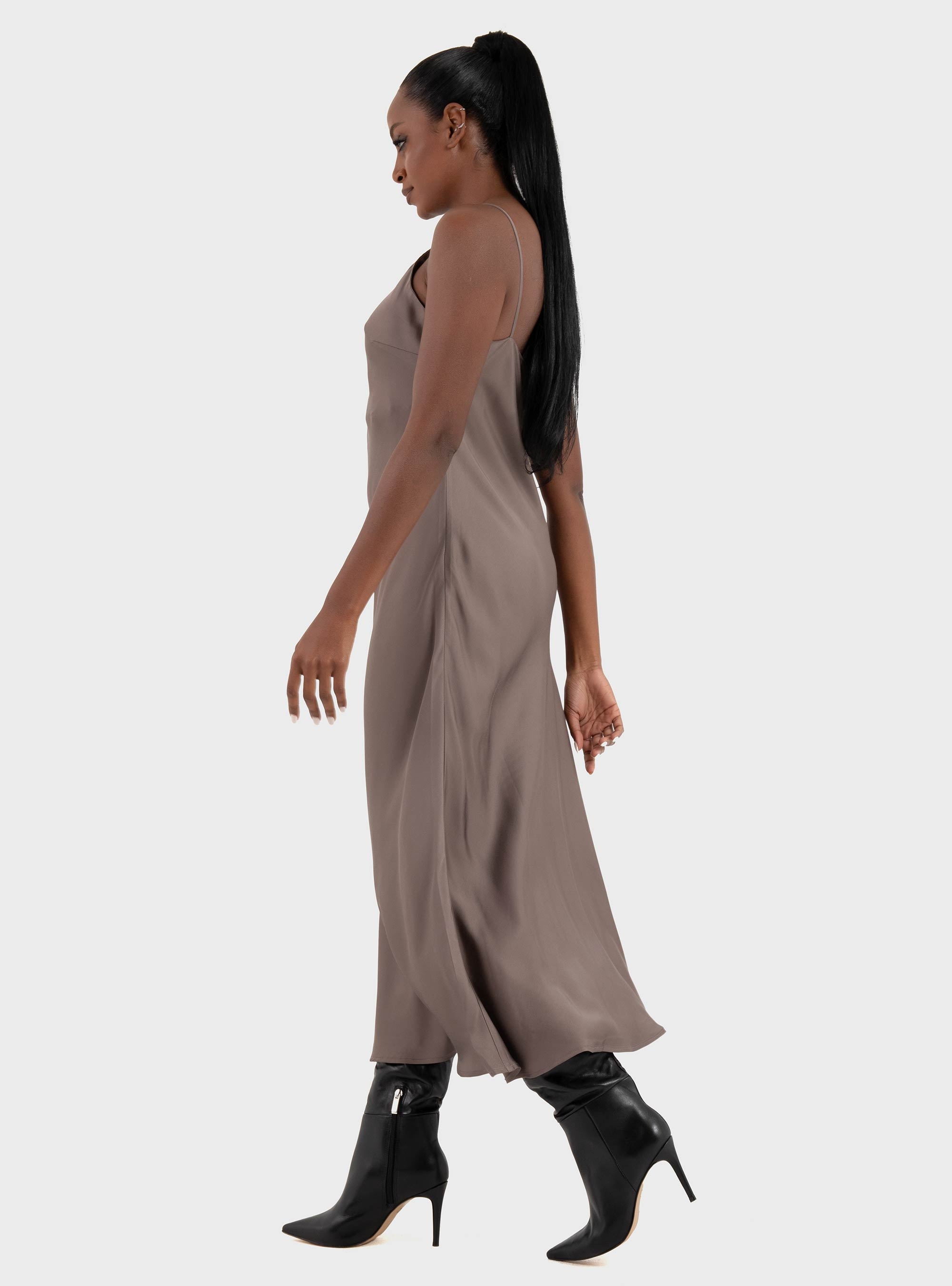 Ioanna Kourbela 'Sleekness' Midi Sleeveless Dress - Grey