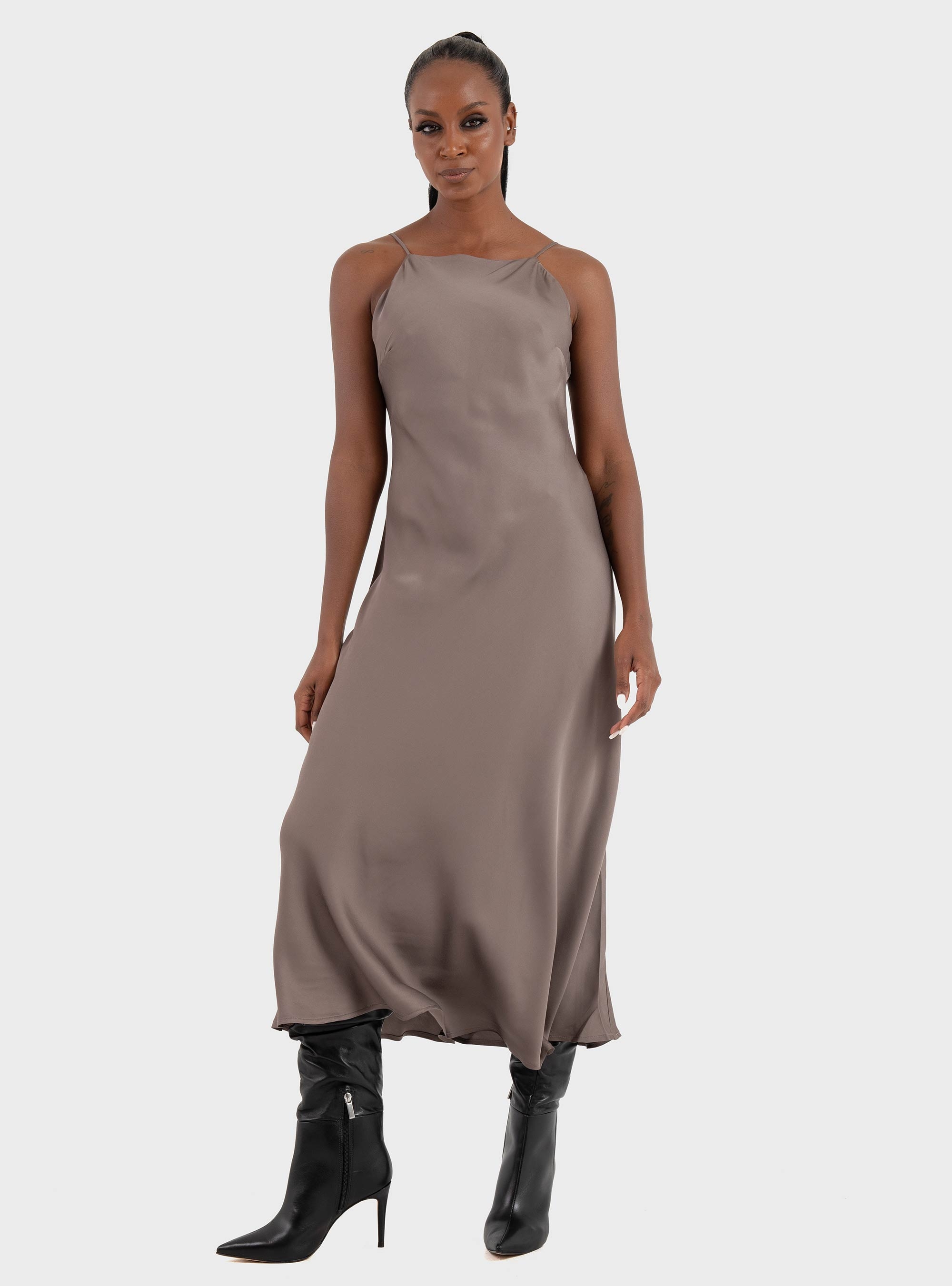 Ioanna Kourbela 'Sleekness' Midi Sleeveless Dress - Grey
