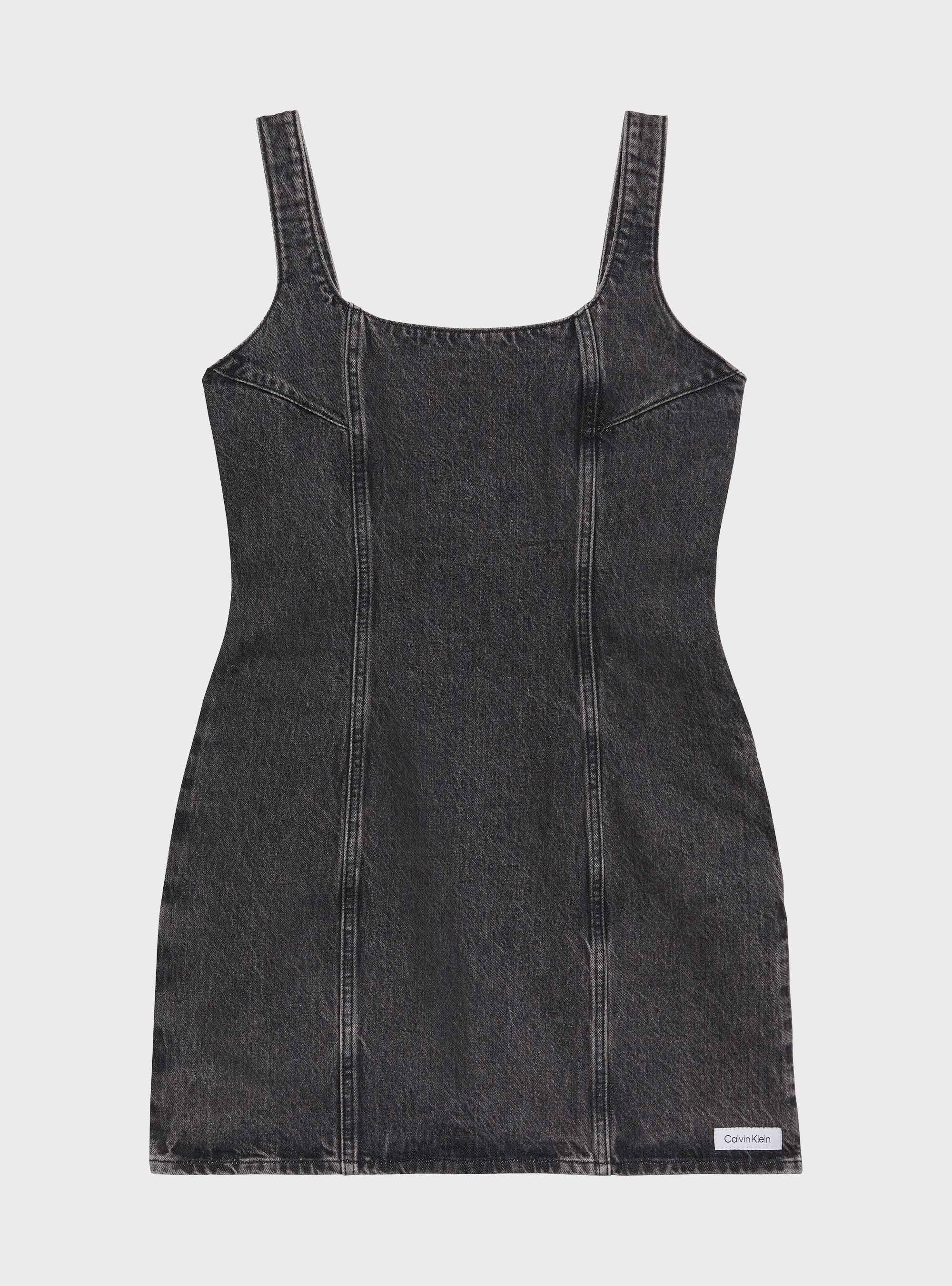 Calvin Klein Scoop Neck Denim Mini Dress - Black Denim