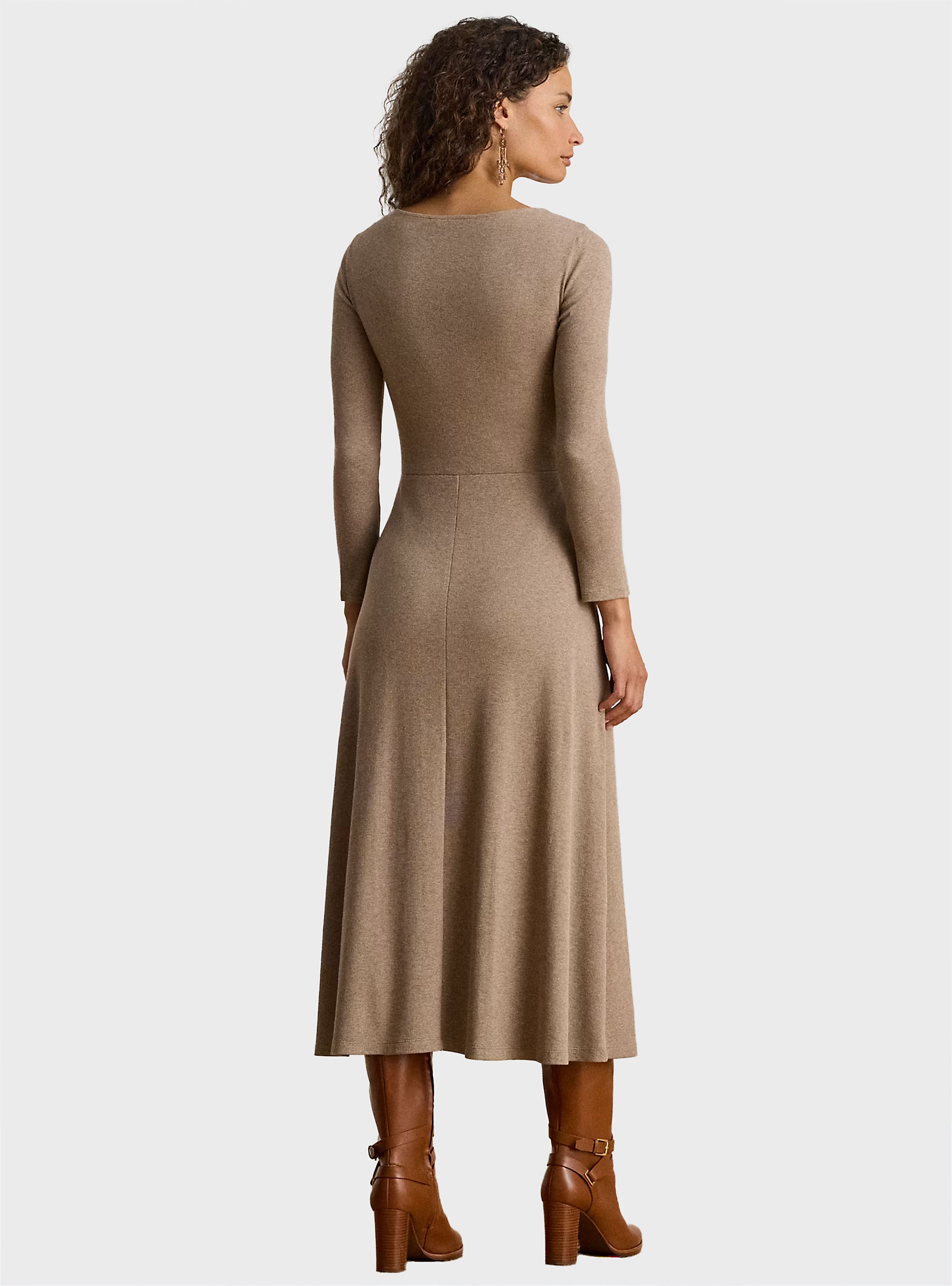 LAUREN Ralph Lauren Buckle-Trim Rib-Knit Midi Dress - Beige