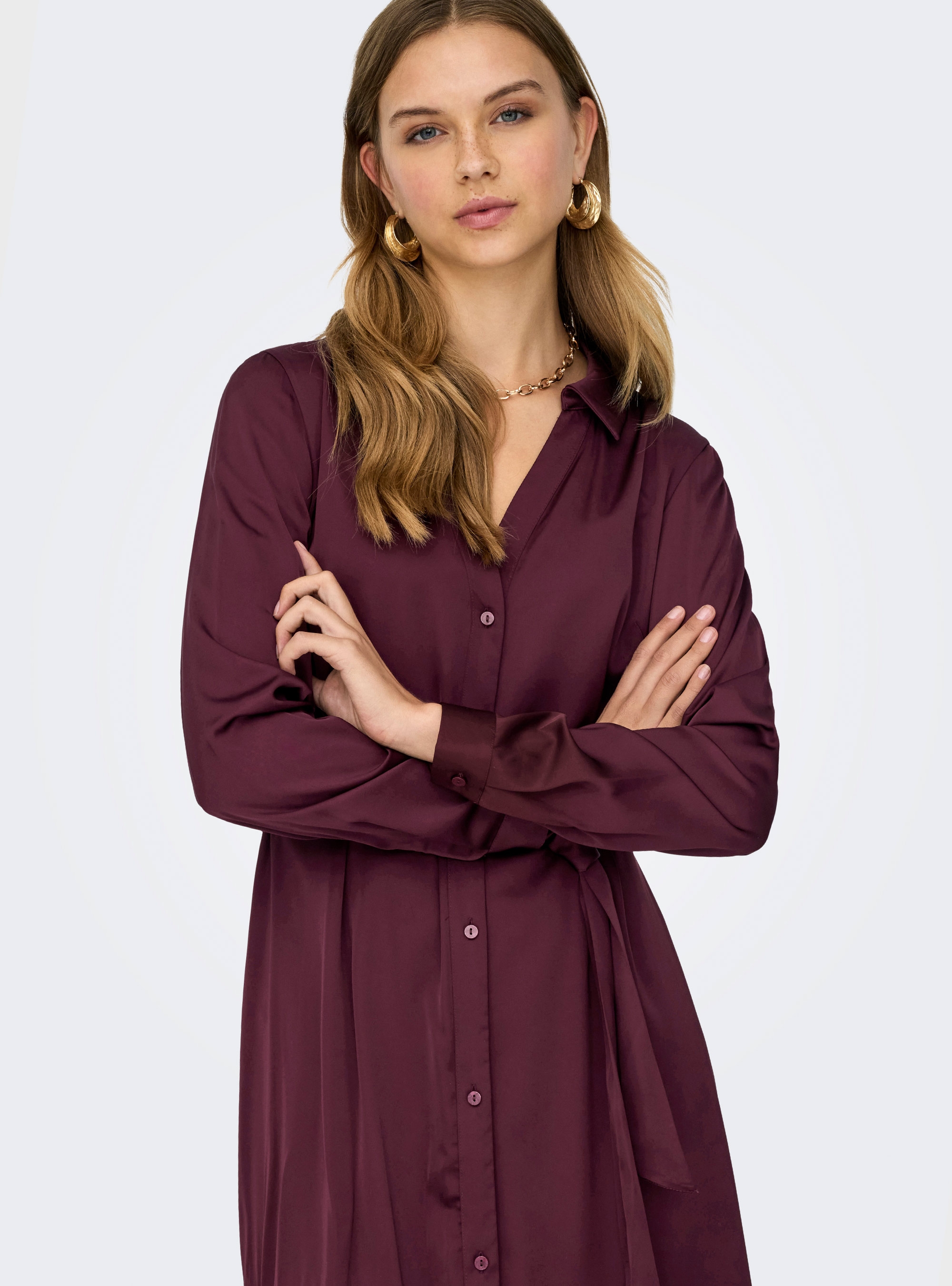 Only Mika Satin Long Dress - Bordeaux