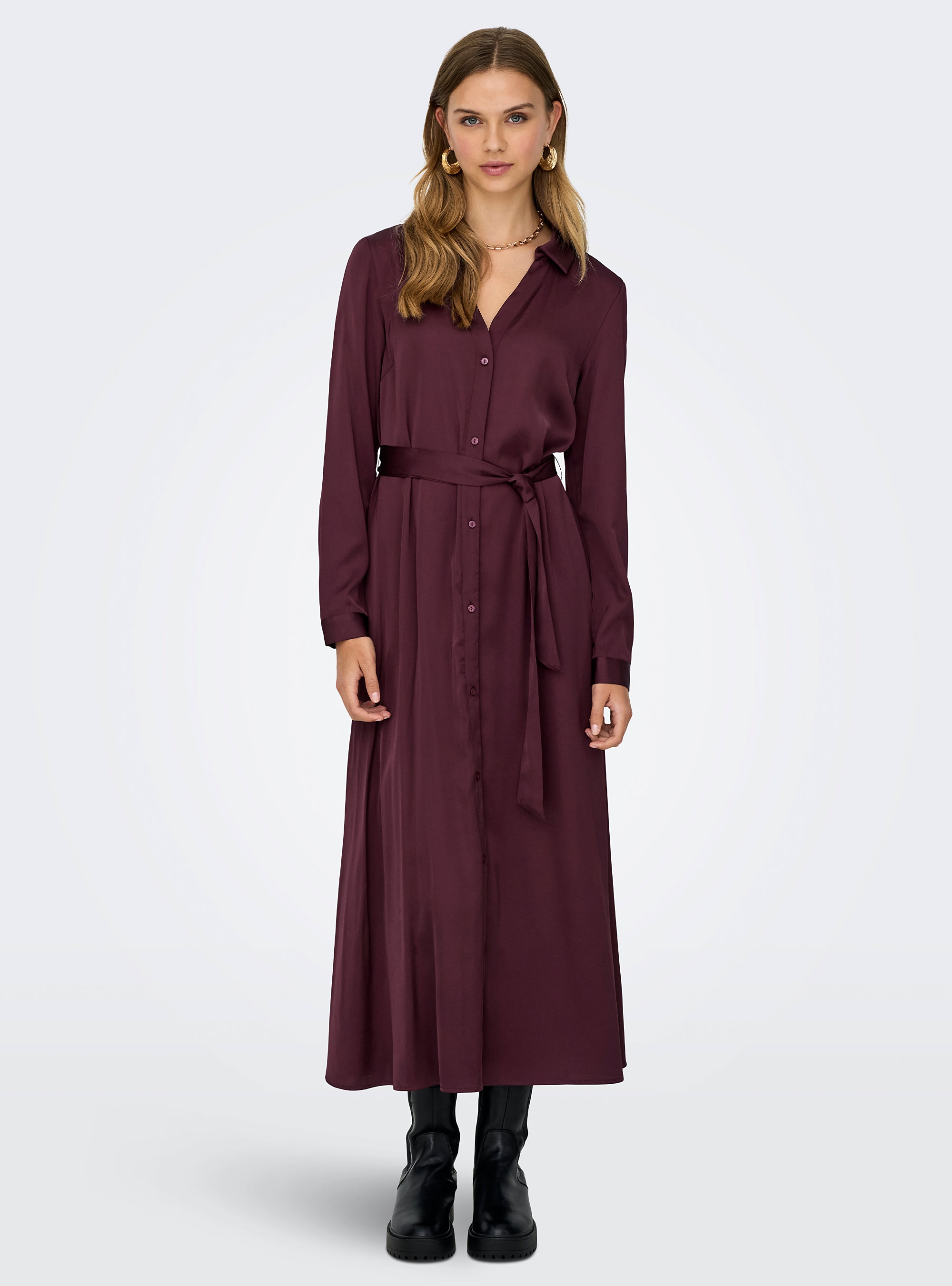 Only Mika Satin Long Dress - Bordeaux