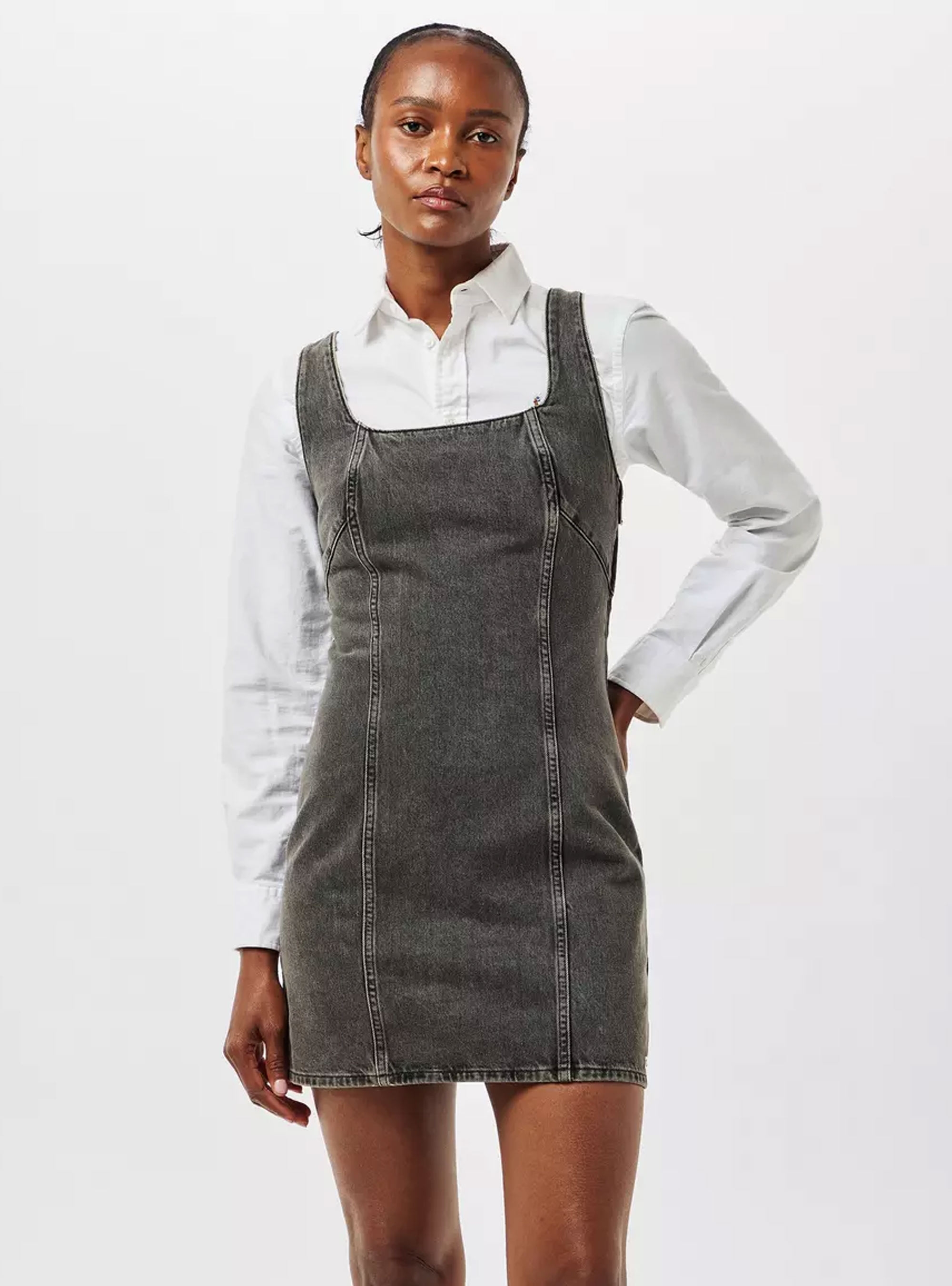 Calvin Klein Scoop Neck Denim Mini Dress - Black Denim