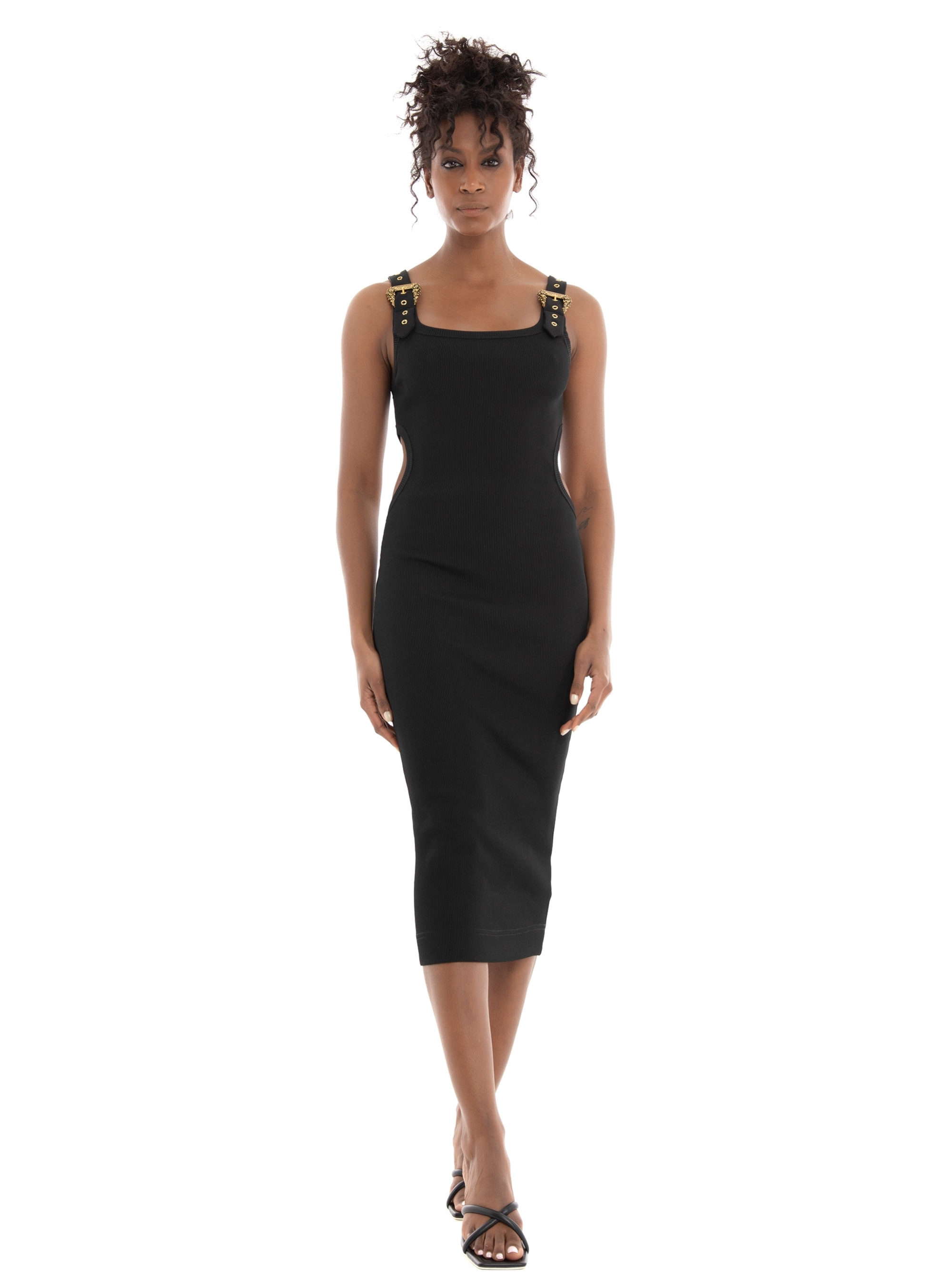 Front Split Asymmetric Dress - IetpShops Spain - 7yrs Versace Jeans Couture  - Black Black White Stripe Rib Jersey Leggings 3mths