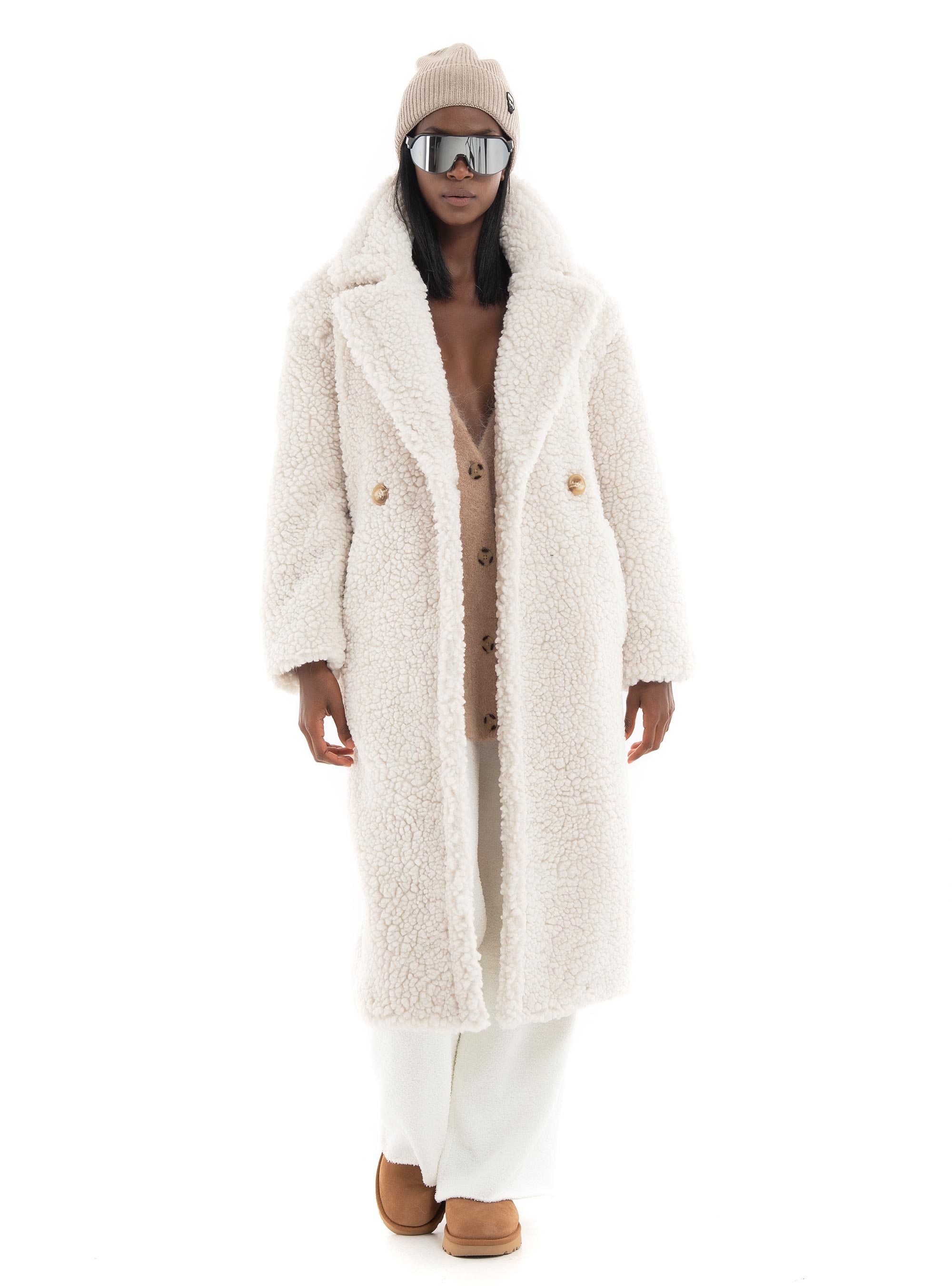 UGG Women's Gertrude Long Teddy Coat, Winter White, XS at  Women's  Coats Shop