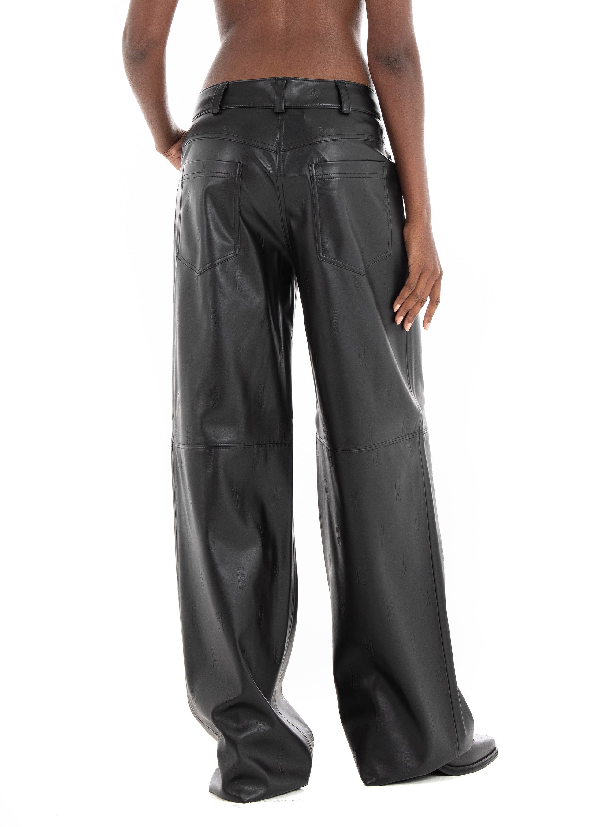 HUGO - Logo-embossed relaxed-fit trousers in faux leather