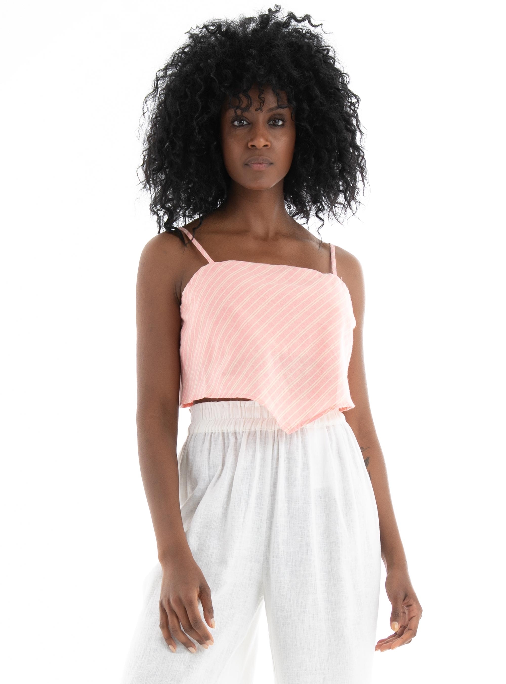 Only Sophie Strap Stripe Crop Top  - Pale Pink