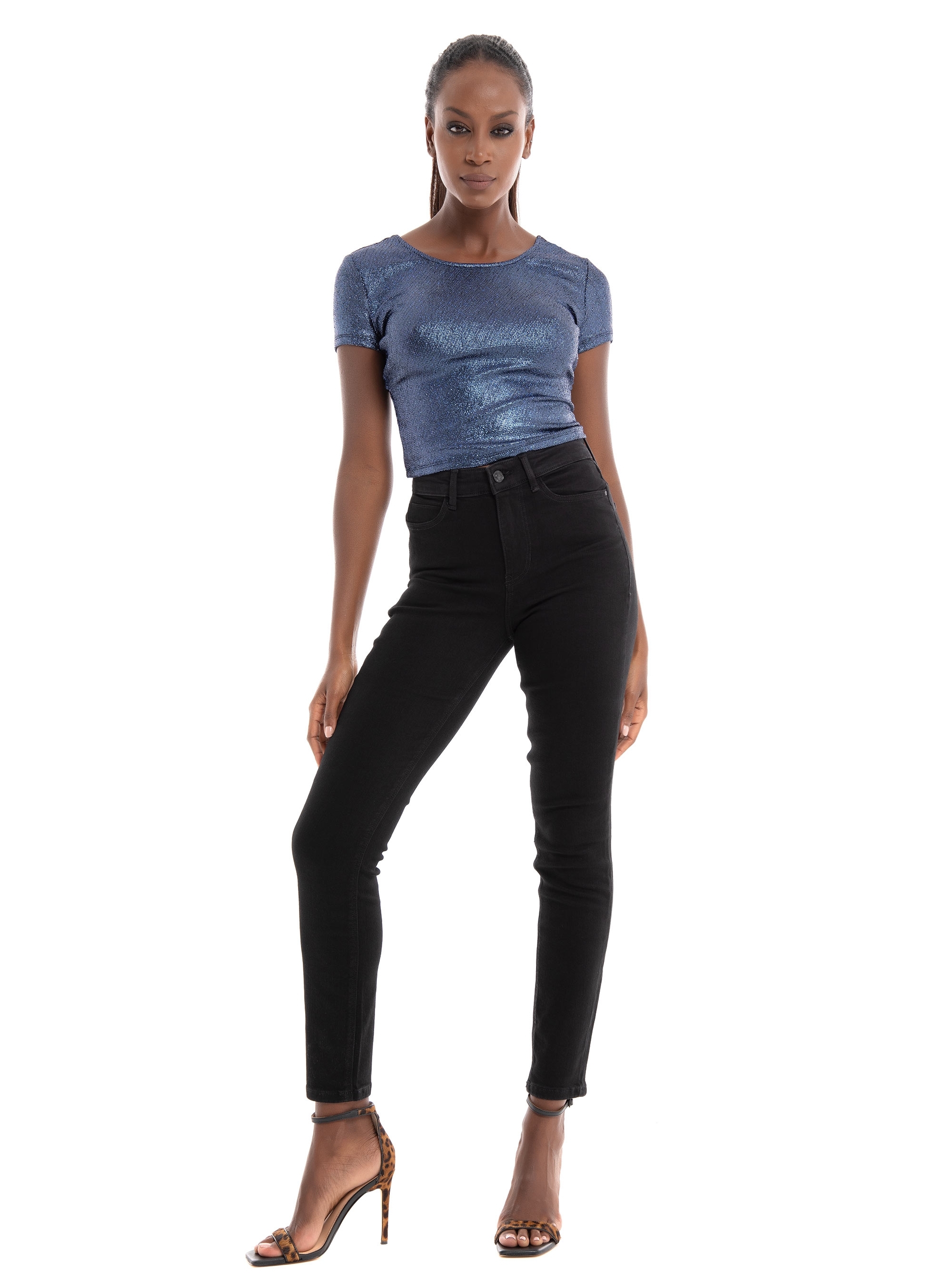 Guess Laced Back Sidra Shine Top - Blue