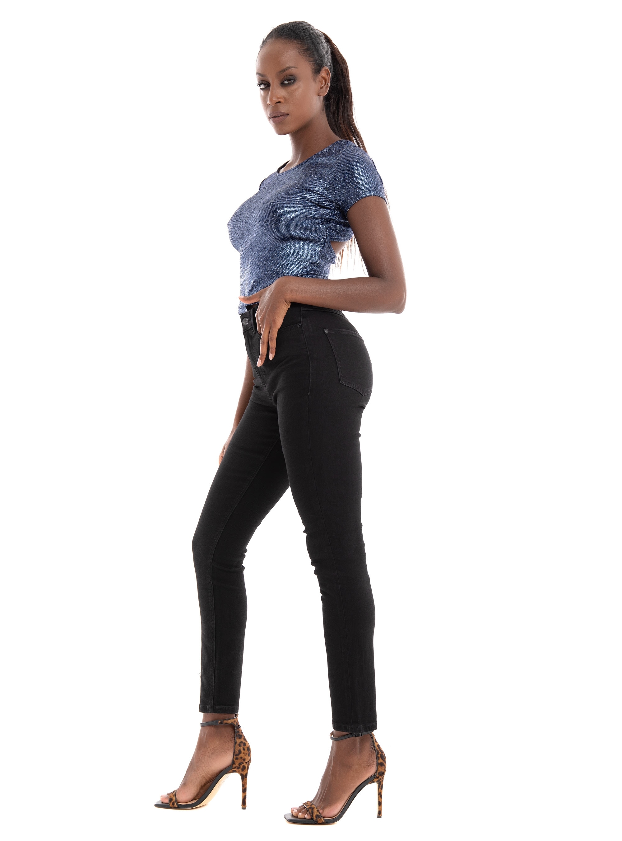 Guess Laced Back Sidra Shine Top - Blue