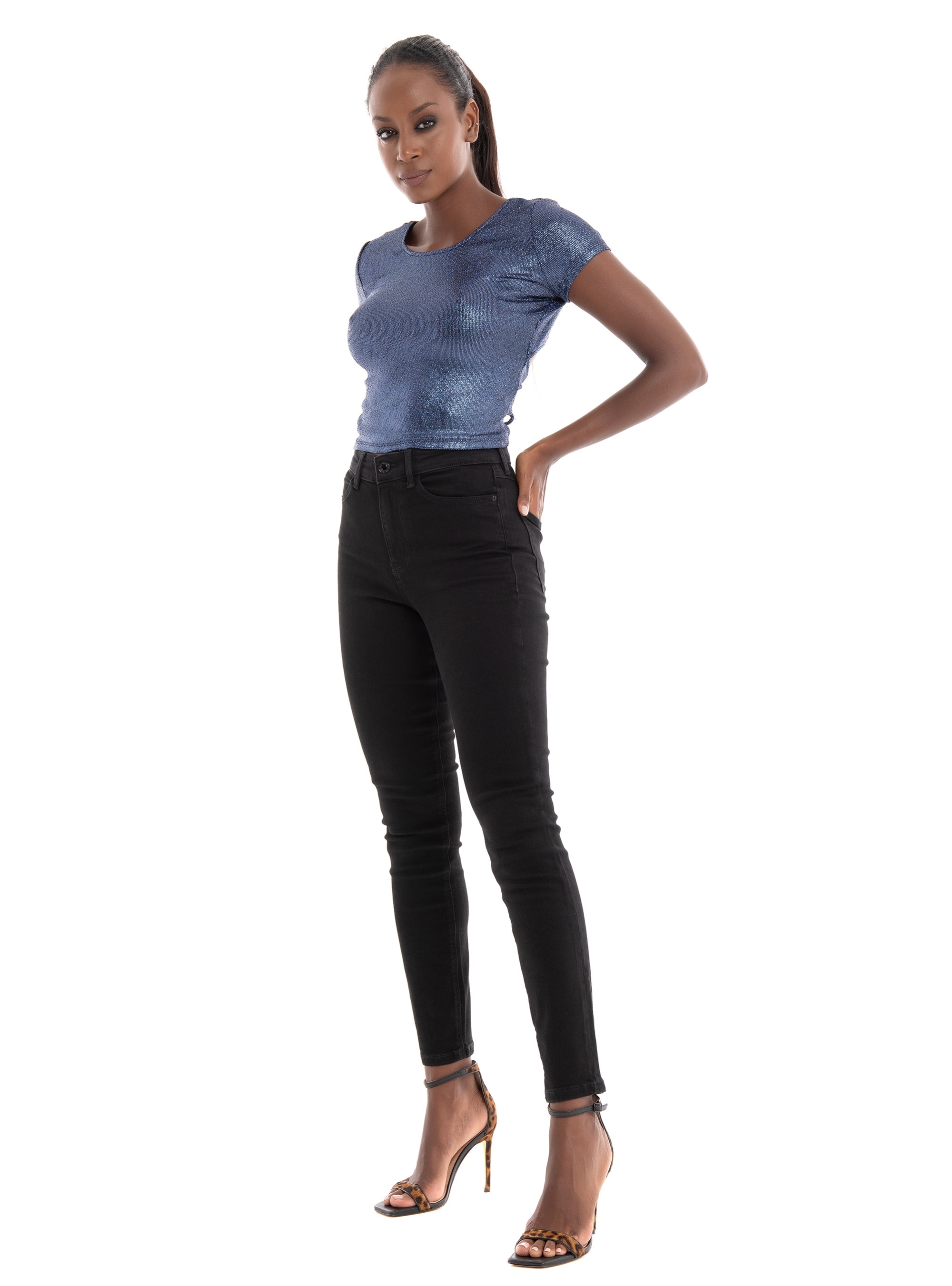 Guess Laced Back Sidra Shine Top - Blue