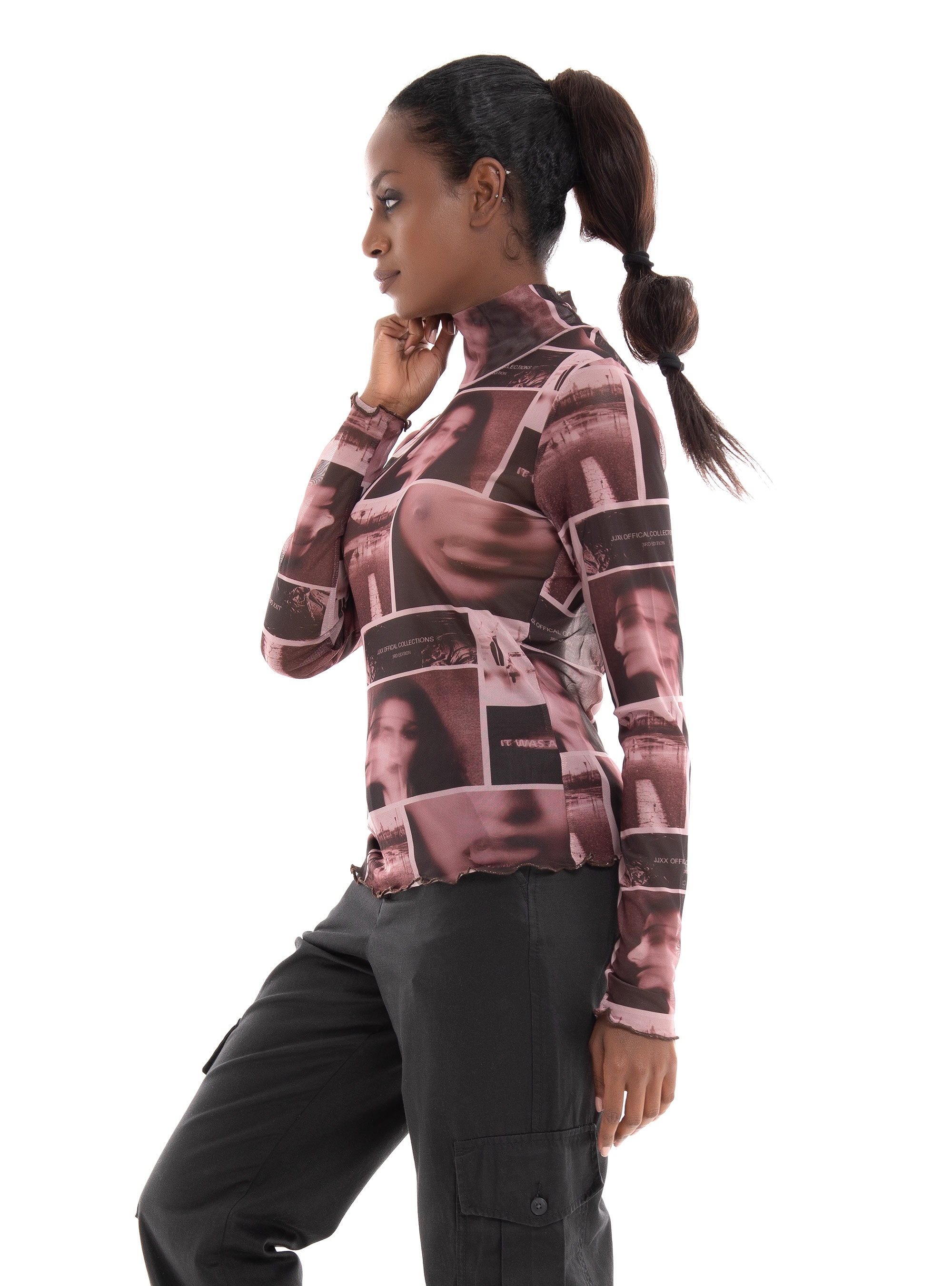 JJXX Maui High Neck Mesh Top - Dusty Pink