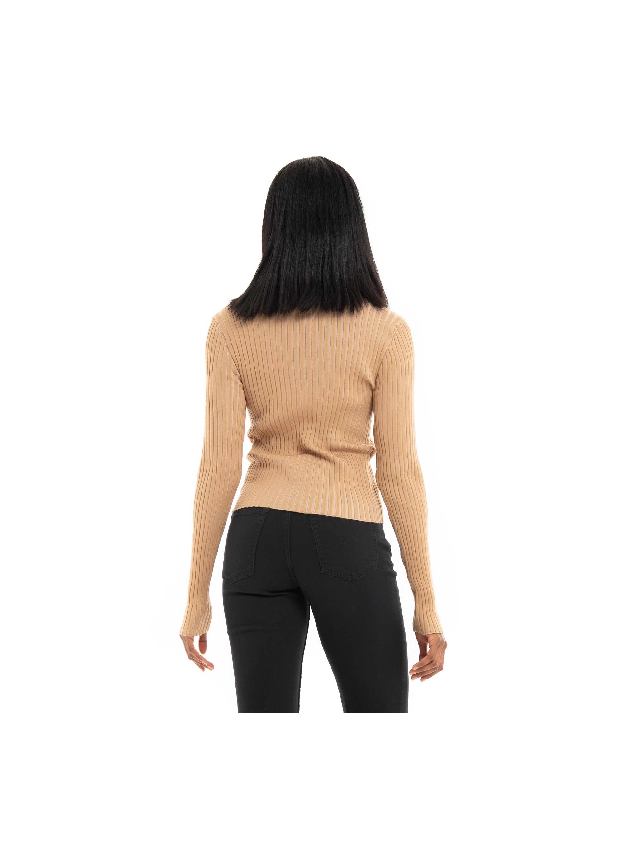 Vero Moda Willow High-Neck Rib Crop Knit - Dark Beige