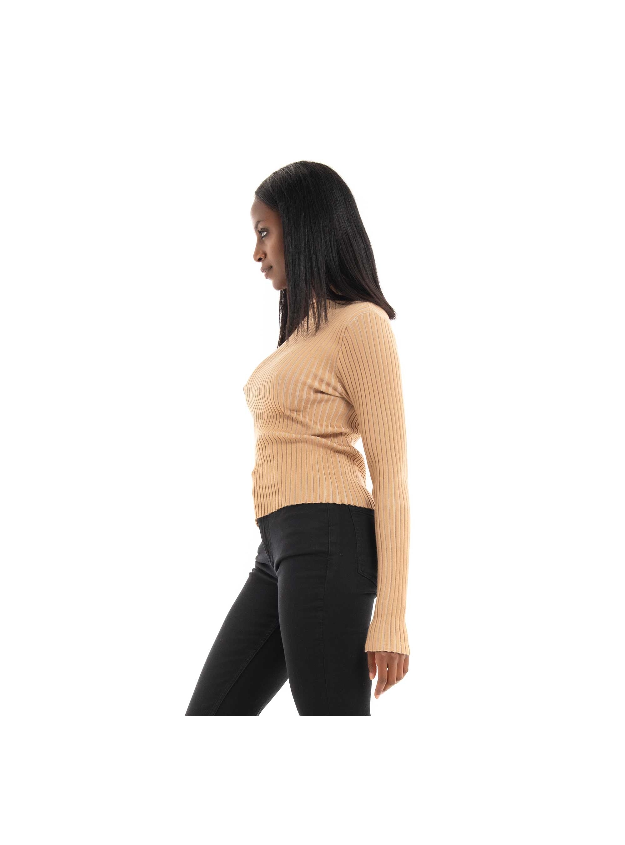 Vero Moda Willow High-Neck Rib Crop Knit - Dark Beige