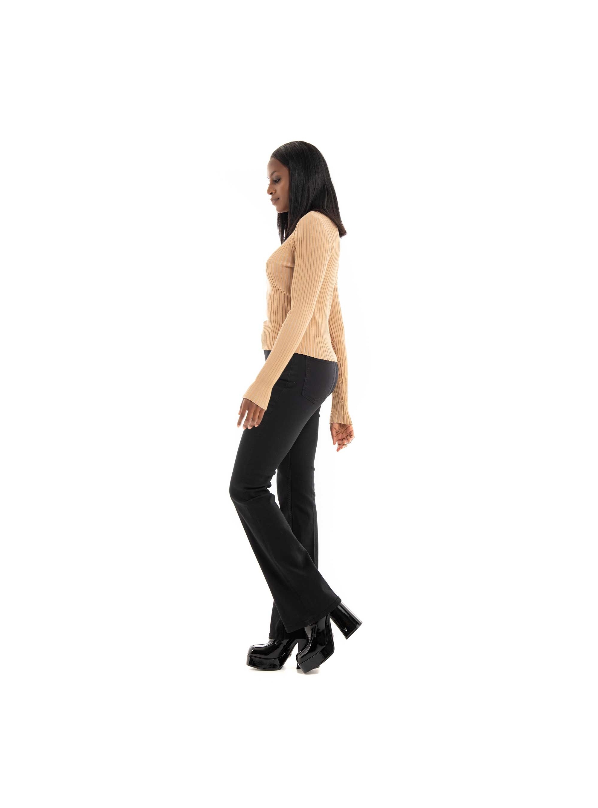 Vero Moda Willow High-Neck Rib Crop Knit - Dark Beige