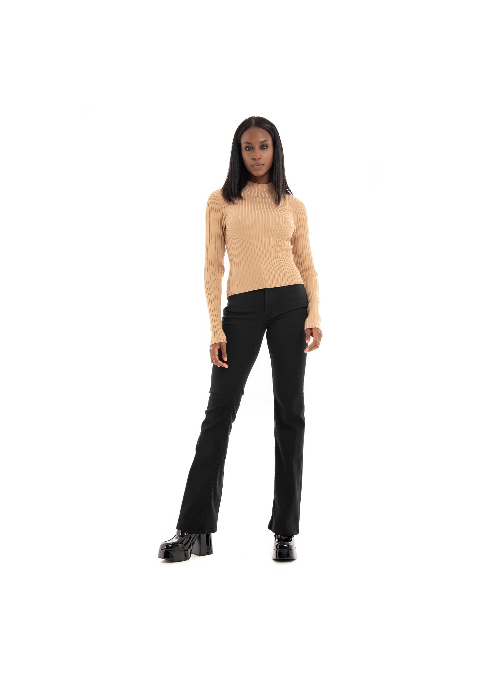 Vero Moda Willow High-Neck Rib Crop Knit - Dark Beige