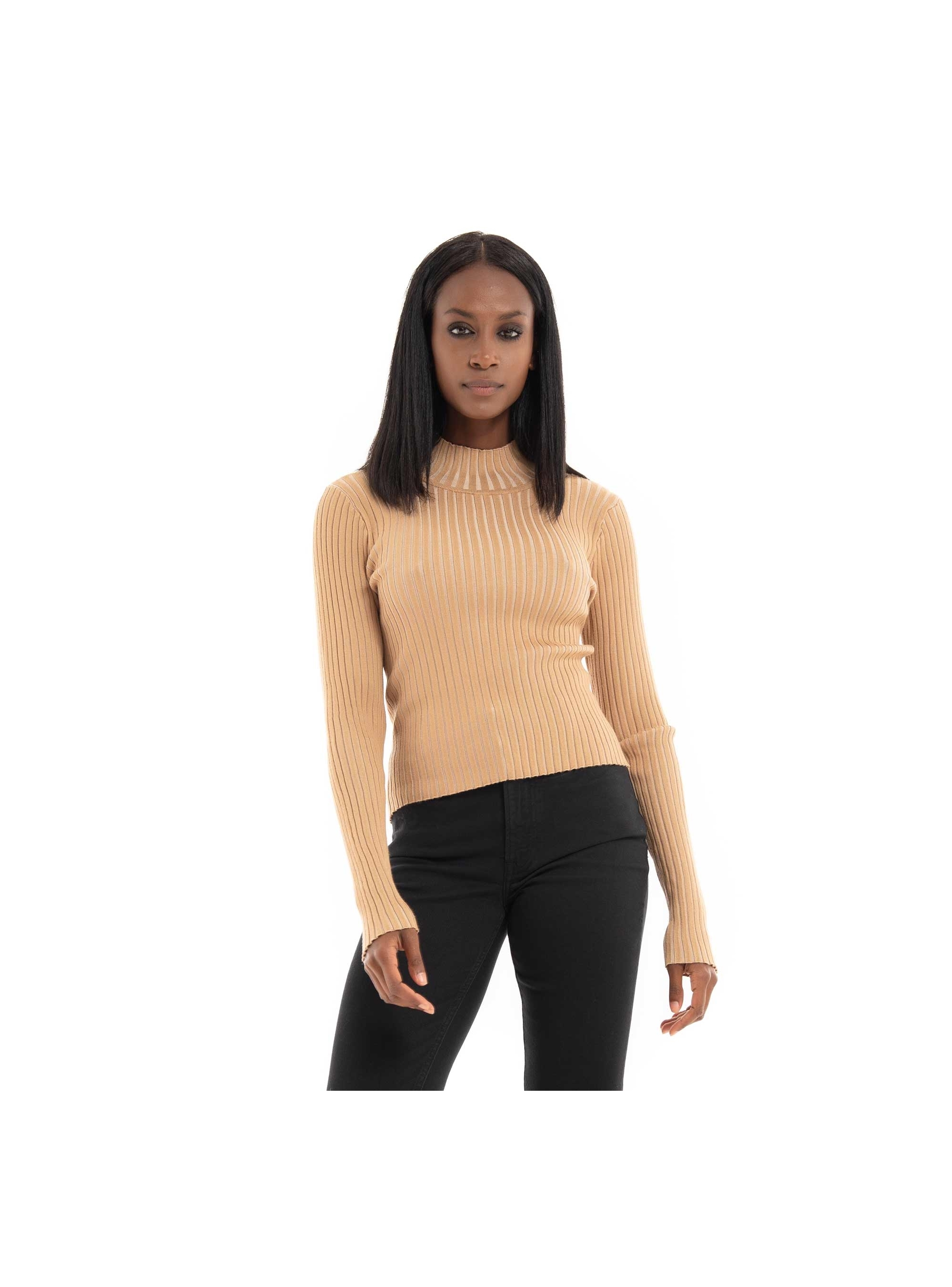 Vero Moda Willow High-Neck Rib Crop Knit - Dark Beige