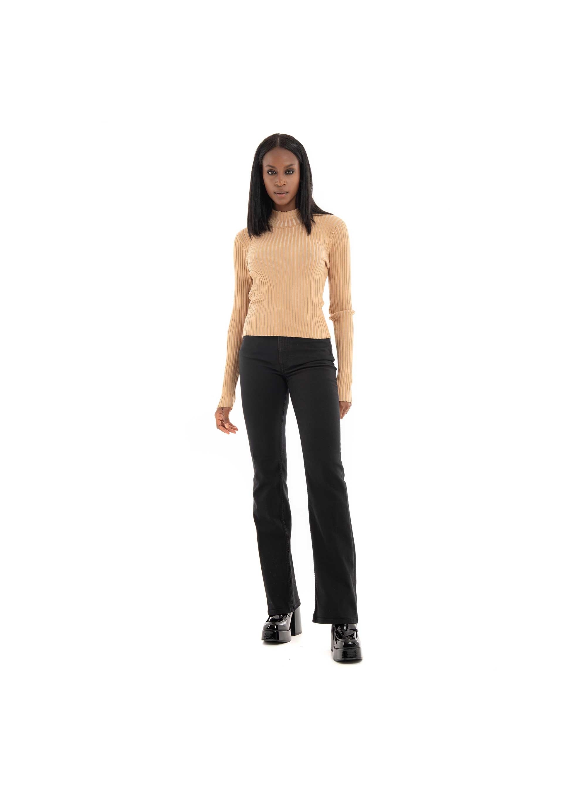Vero Moda Willow High-Neck Rib Crop Knit - Dark Beige