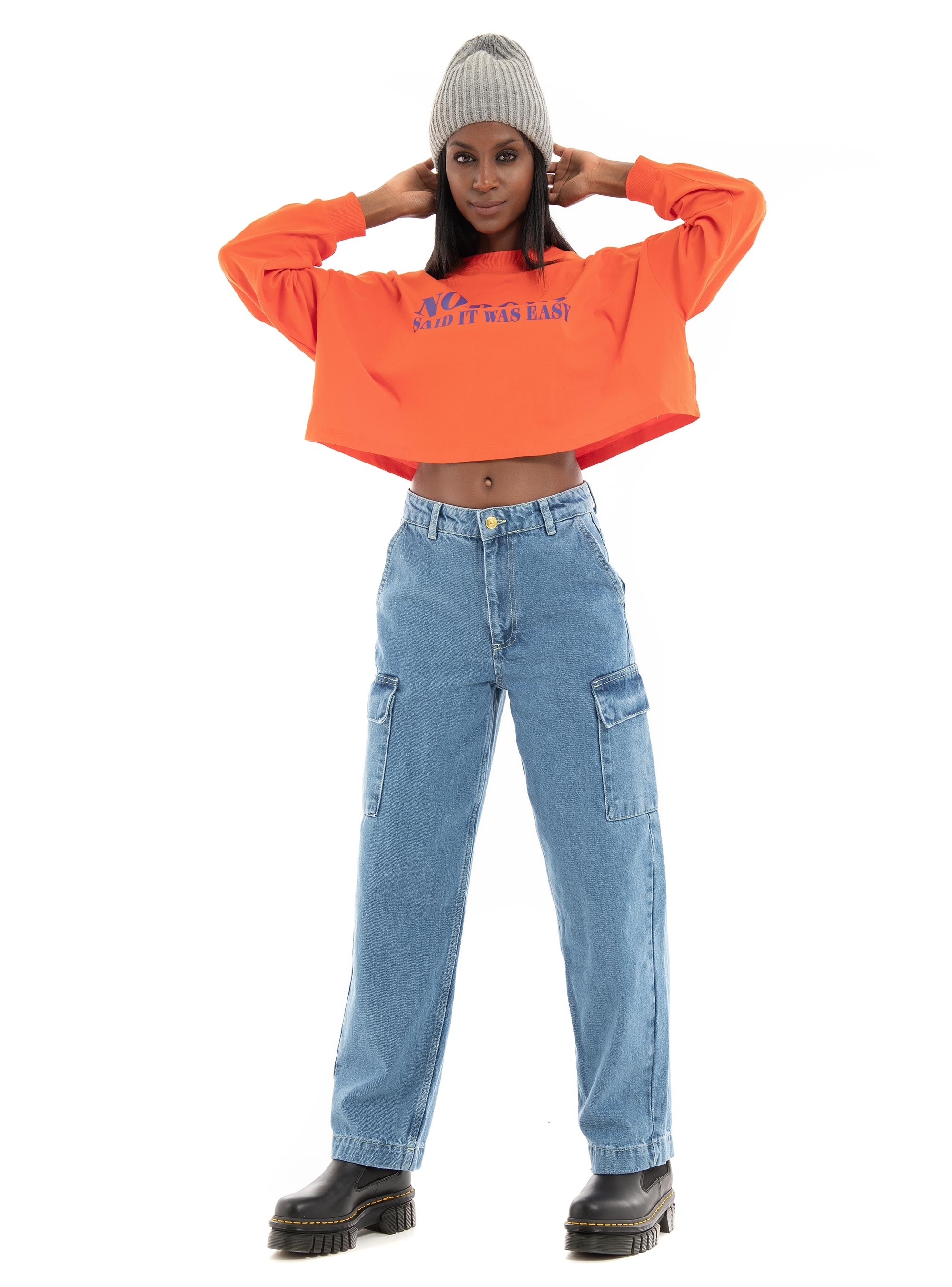 Something New Reese Mid Rise Cargo Jeans - Medium Aged Denim