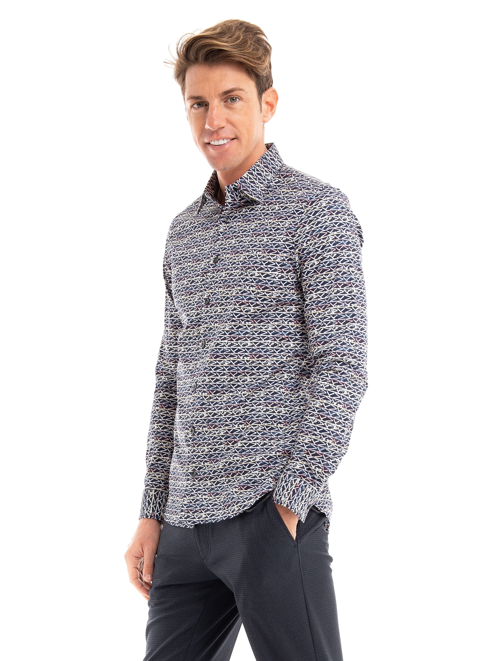 Michael Kors Mk Color Splash Print Slim Shirt - Navy