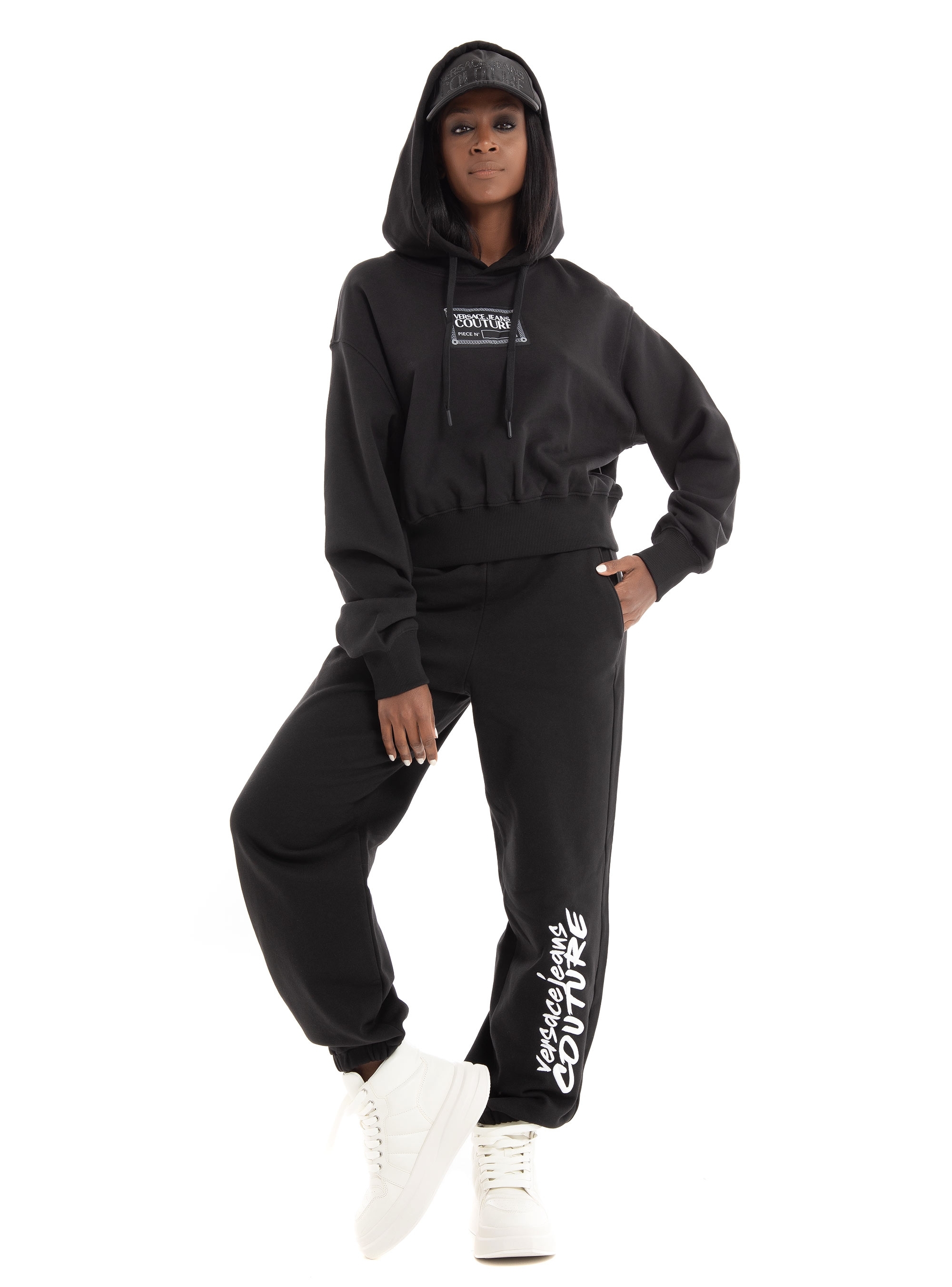 Versace Jeans Logo Brush Embro Fleece Pants - Black