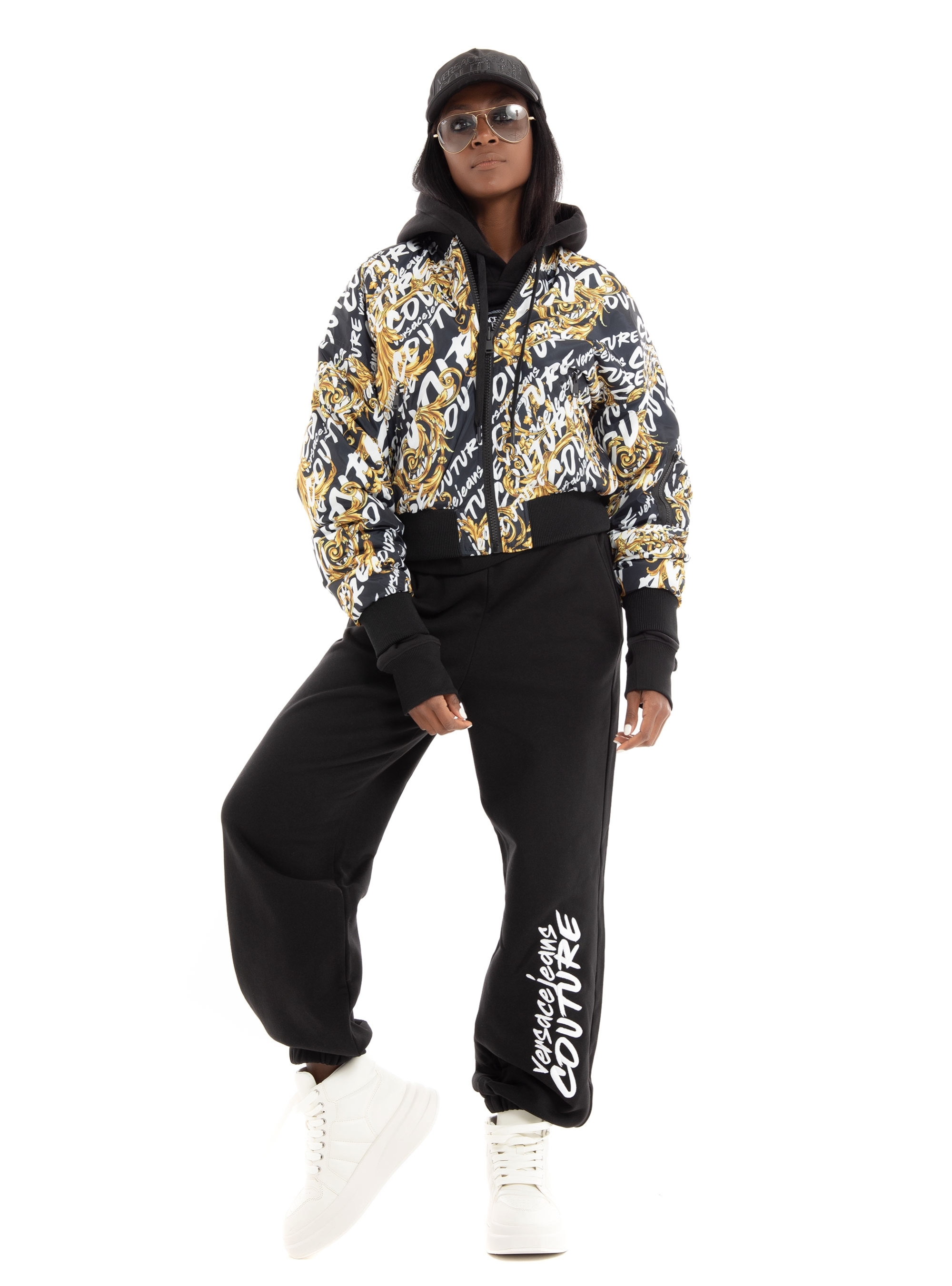 Versace Jeans Logo Brush Embro Fleece Pants - Black