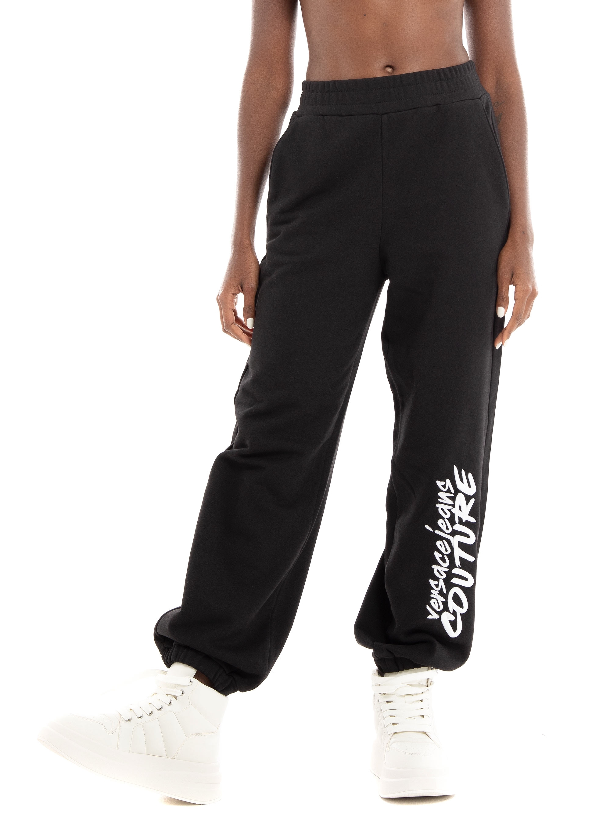Versace Jeans Logo Brush Embro Fleece Pants - Black