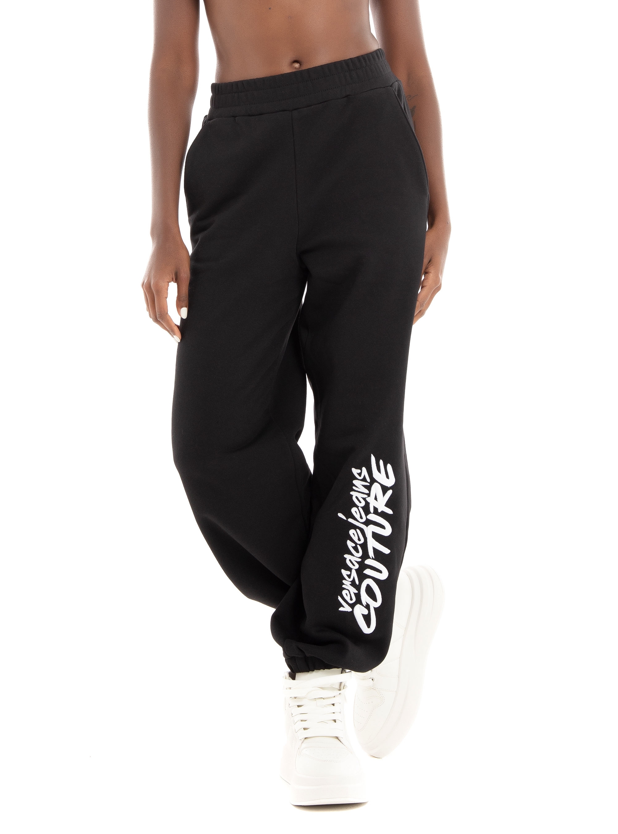 Versace Jeans Logo Brush Embro Fleece Pants - Black