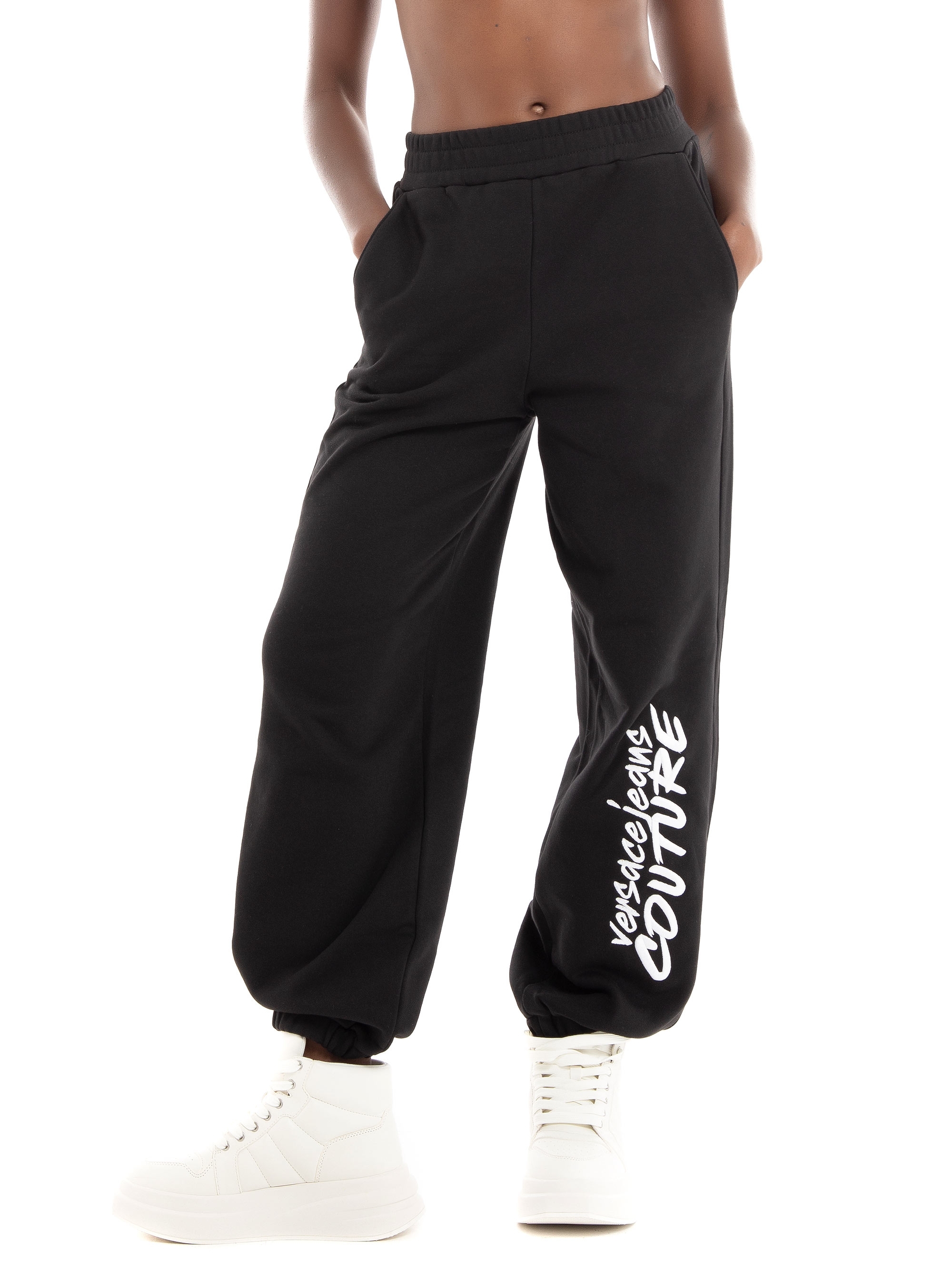 Versace Jeans Logo Brush Embro Fleece Pants - Black