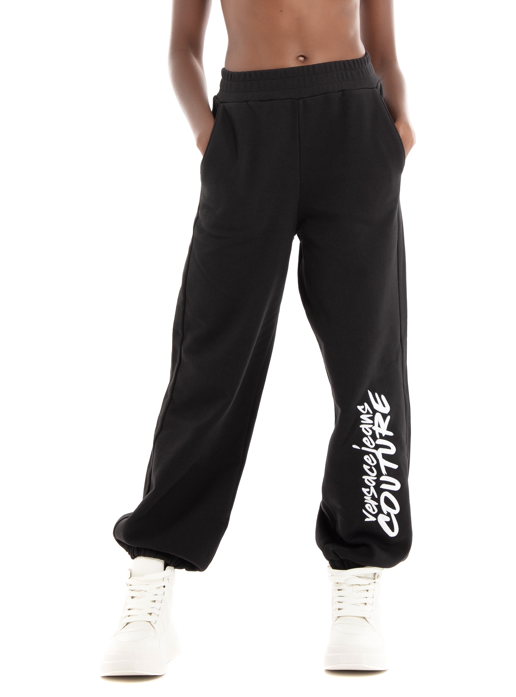 Versace Jeans Logo Brush Embro Fleece Pants - Black