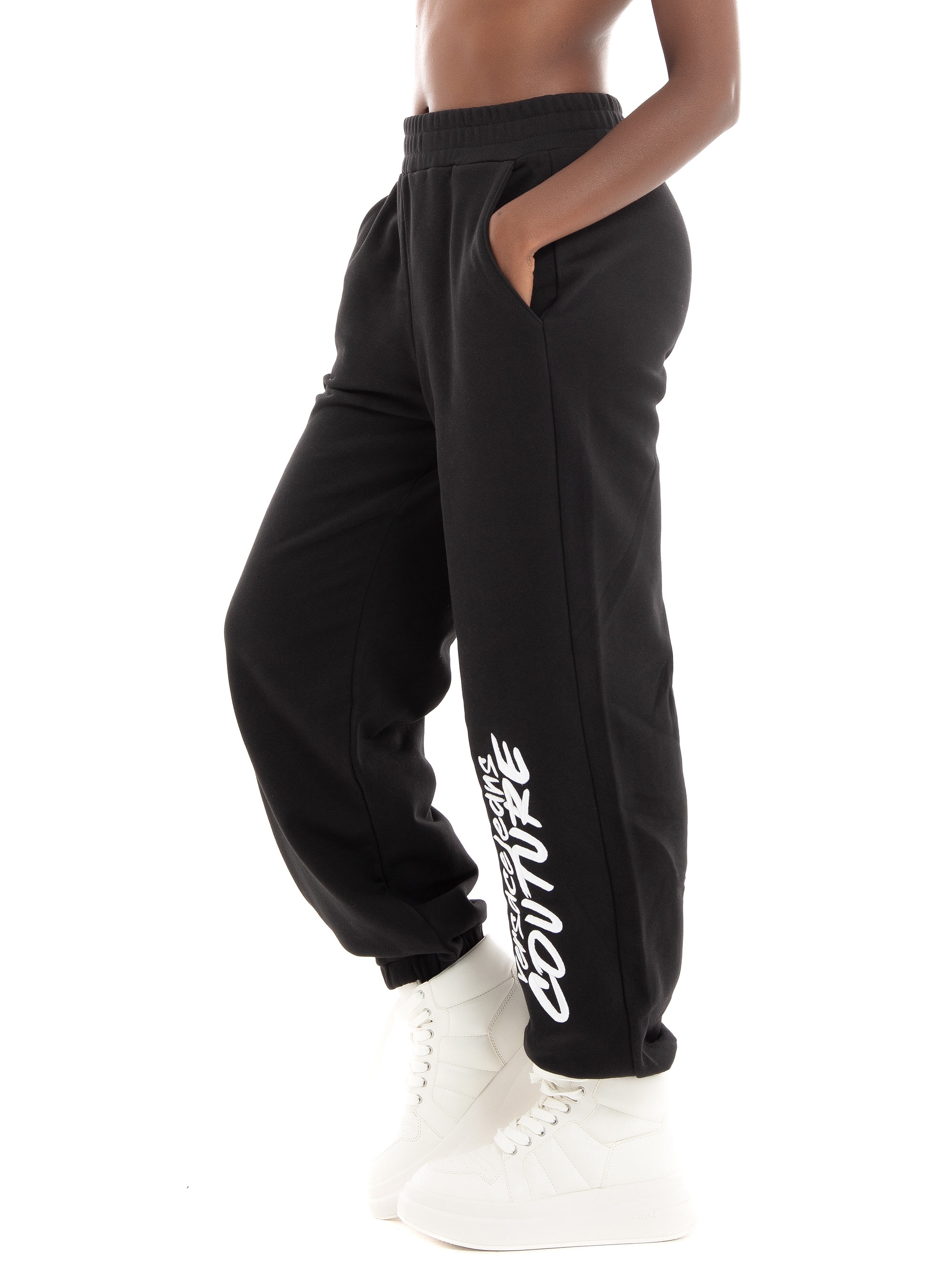 Versace Jeans Logo Brush Embro Fleece Pants - Black