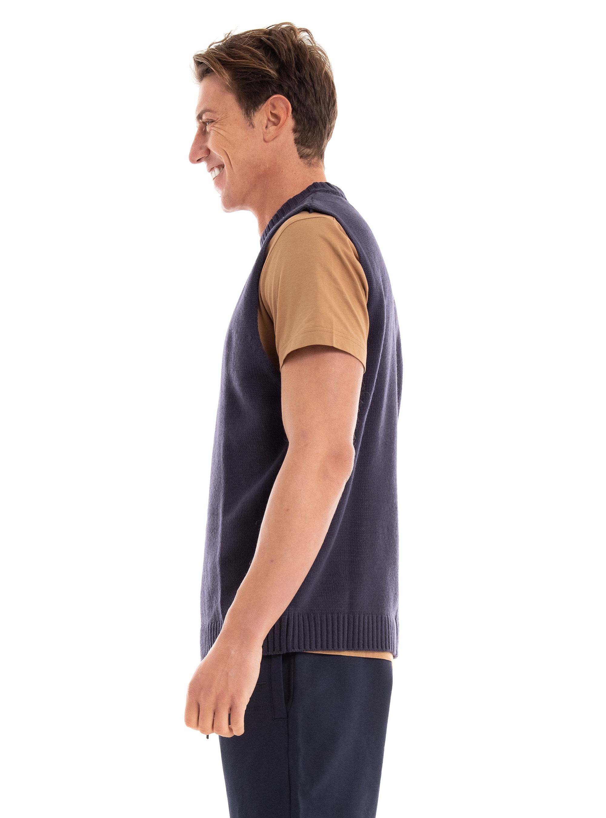 Dstrezzed Spencer 1X1 Rib Knitted Vest - Dark Blue