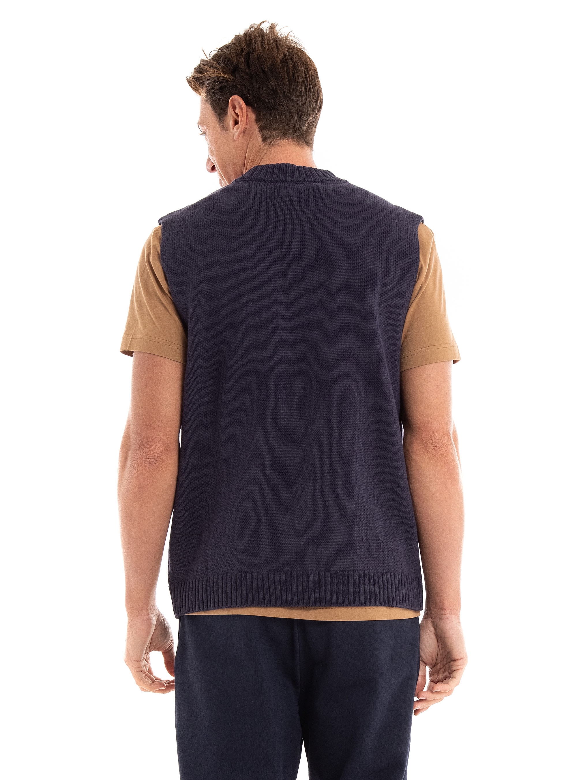 Dstrezzed Spencer 1X1 Rib Knitted Vest - Dark Blue