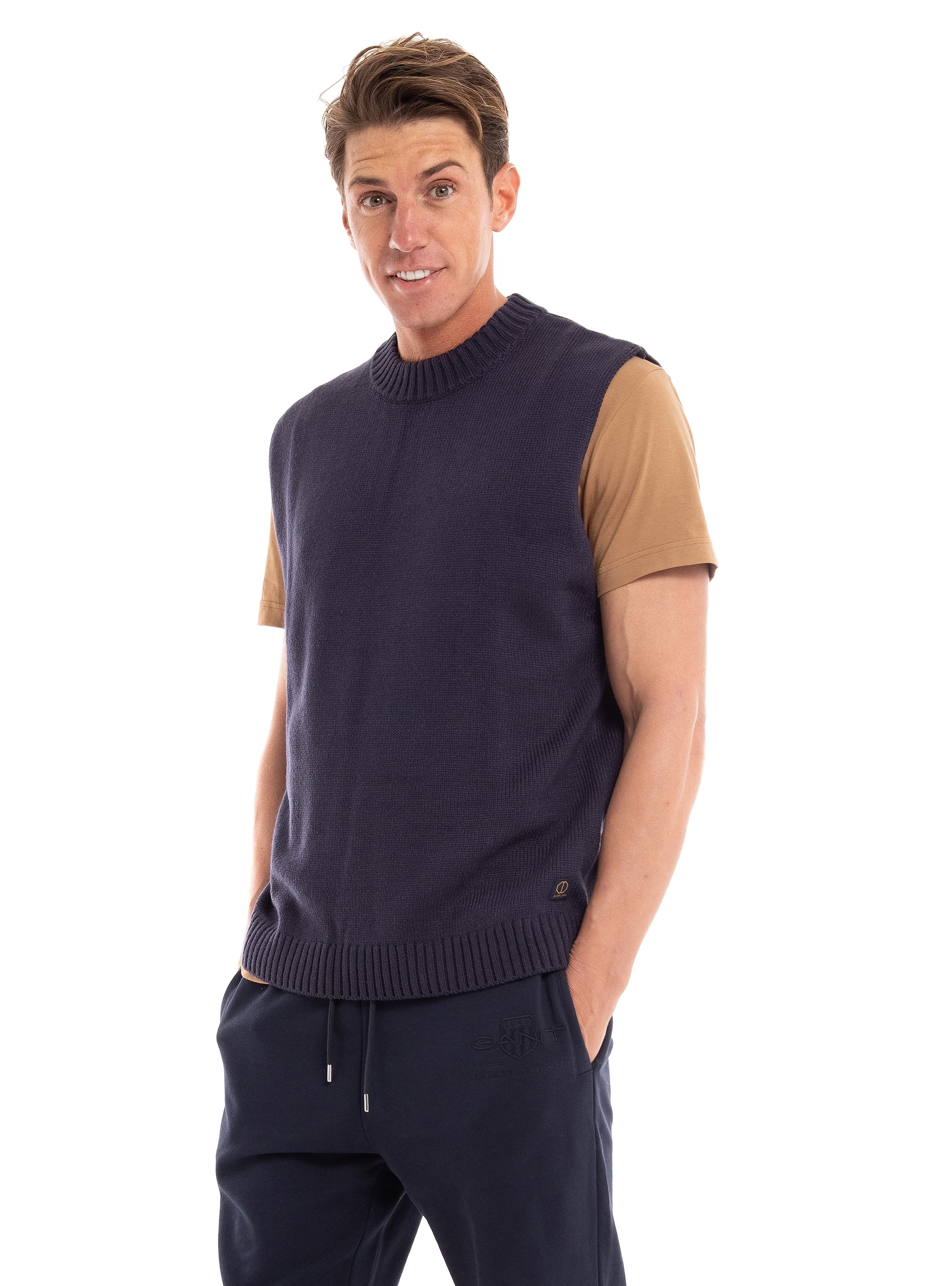 Dstrezzed Spencer 1X1 Rib Knitted Vest - Dark Blue