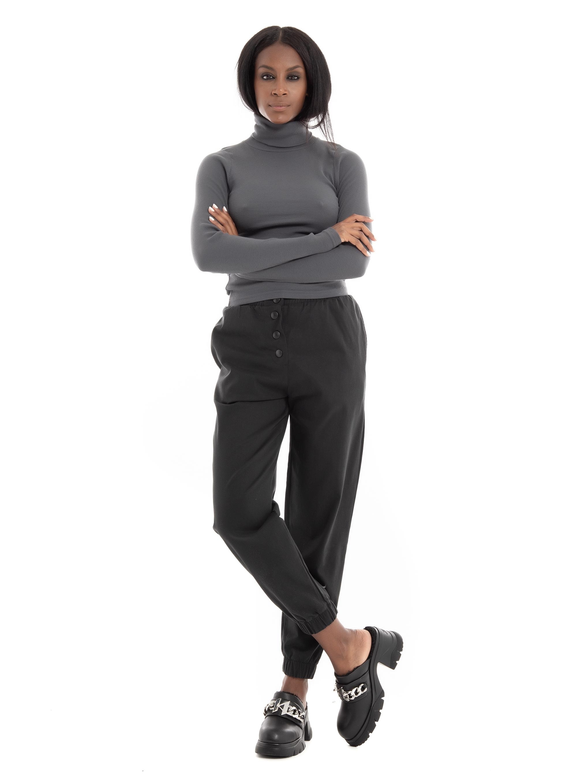 Black & Black Trousers - Black