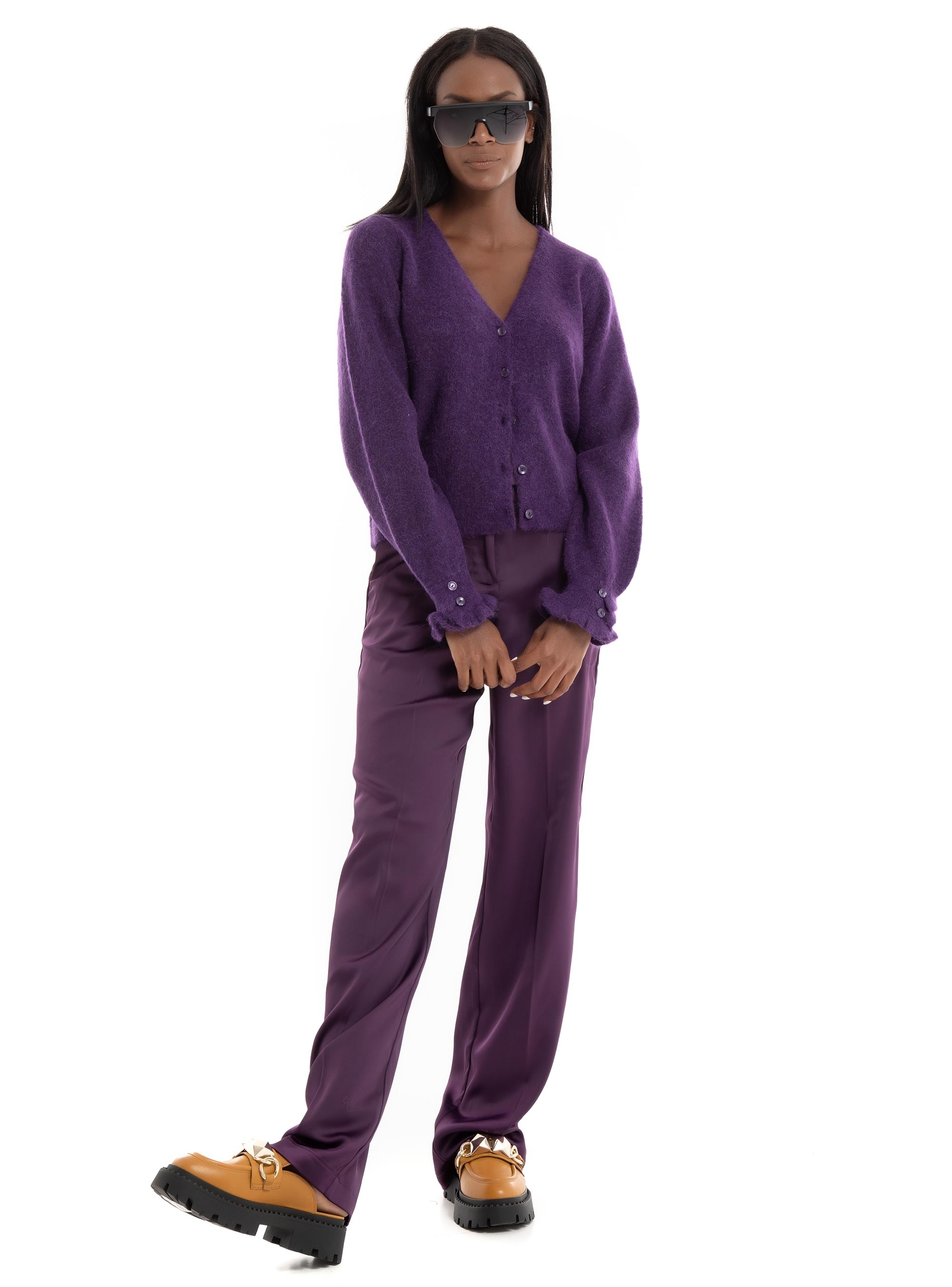 JJXX Mary Satin Regular High Waist Pants - Aubergine