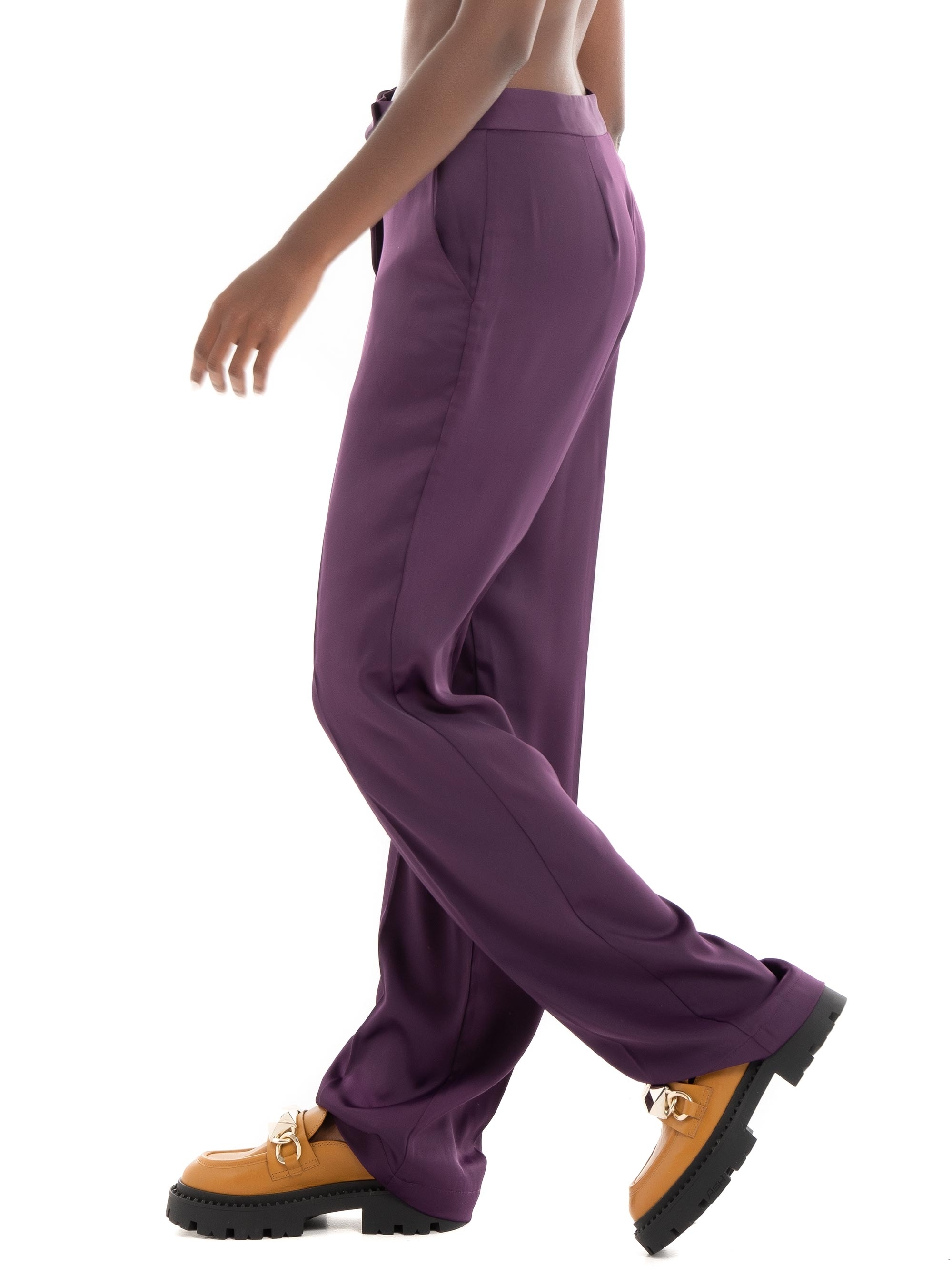 JJXX Mary Satin Regular High Waist Pants - Aubergine