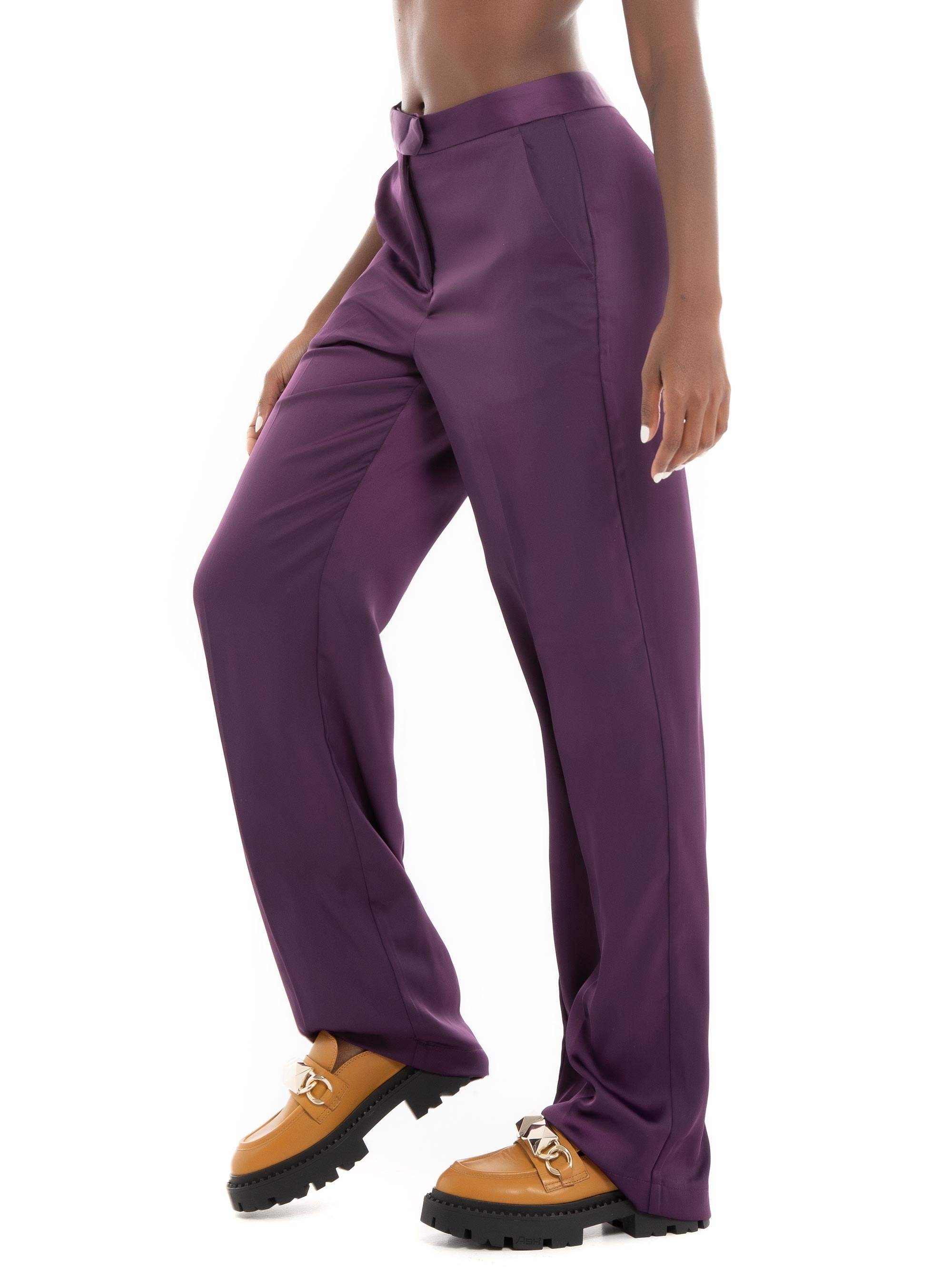 JJXX Mary Satin Regular High Waist Pants - Aubergine