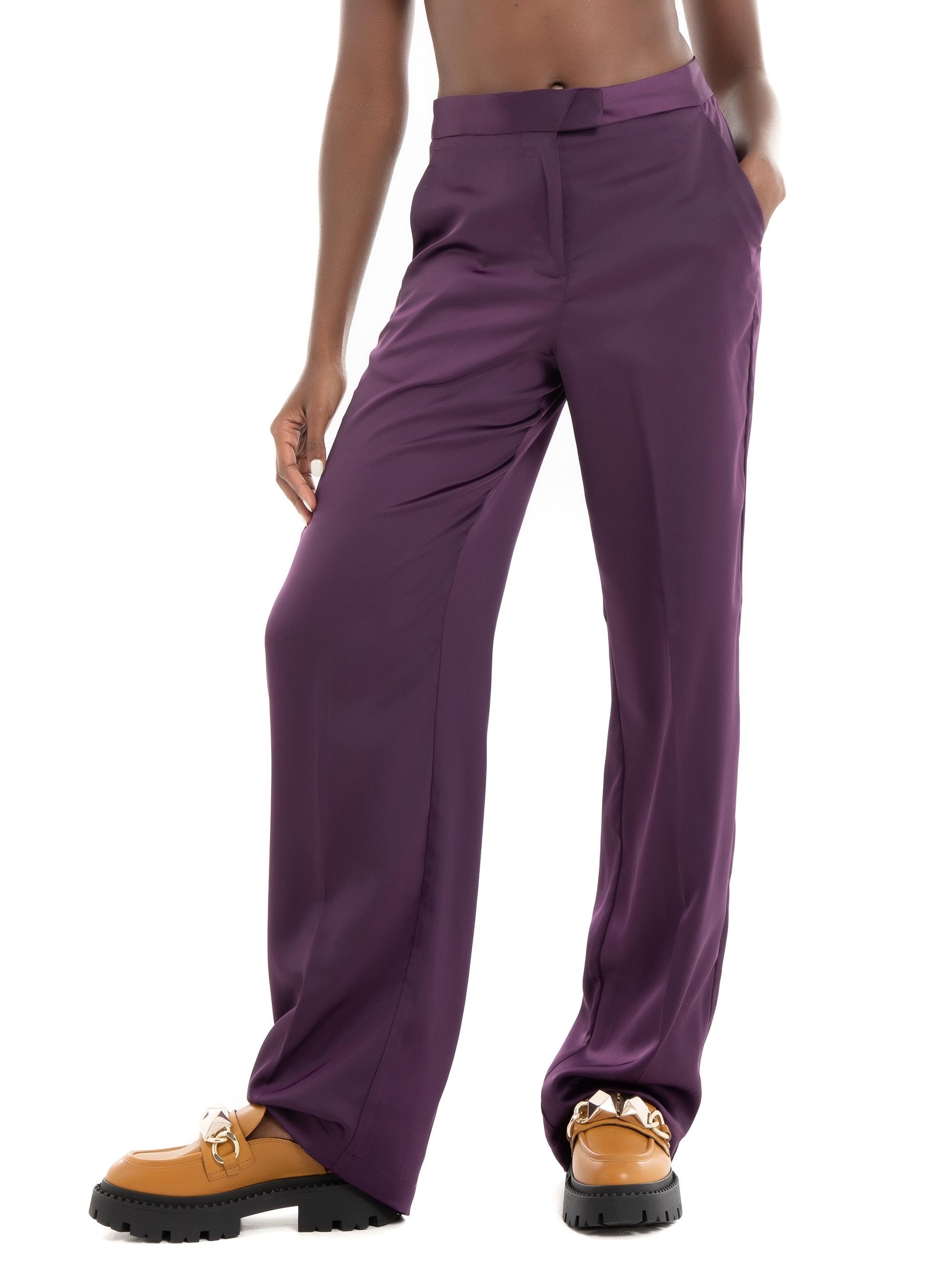 JJXX Mary Satin Regular High Waist Pants - Aubergine