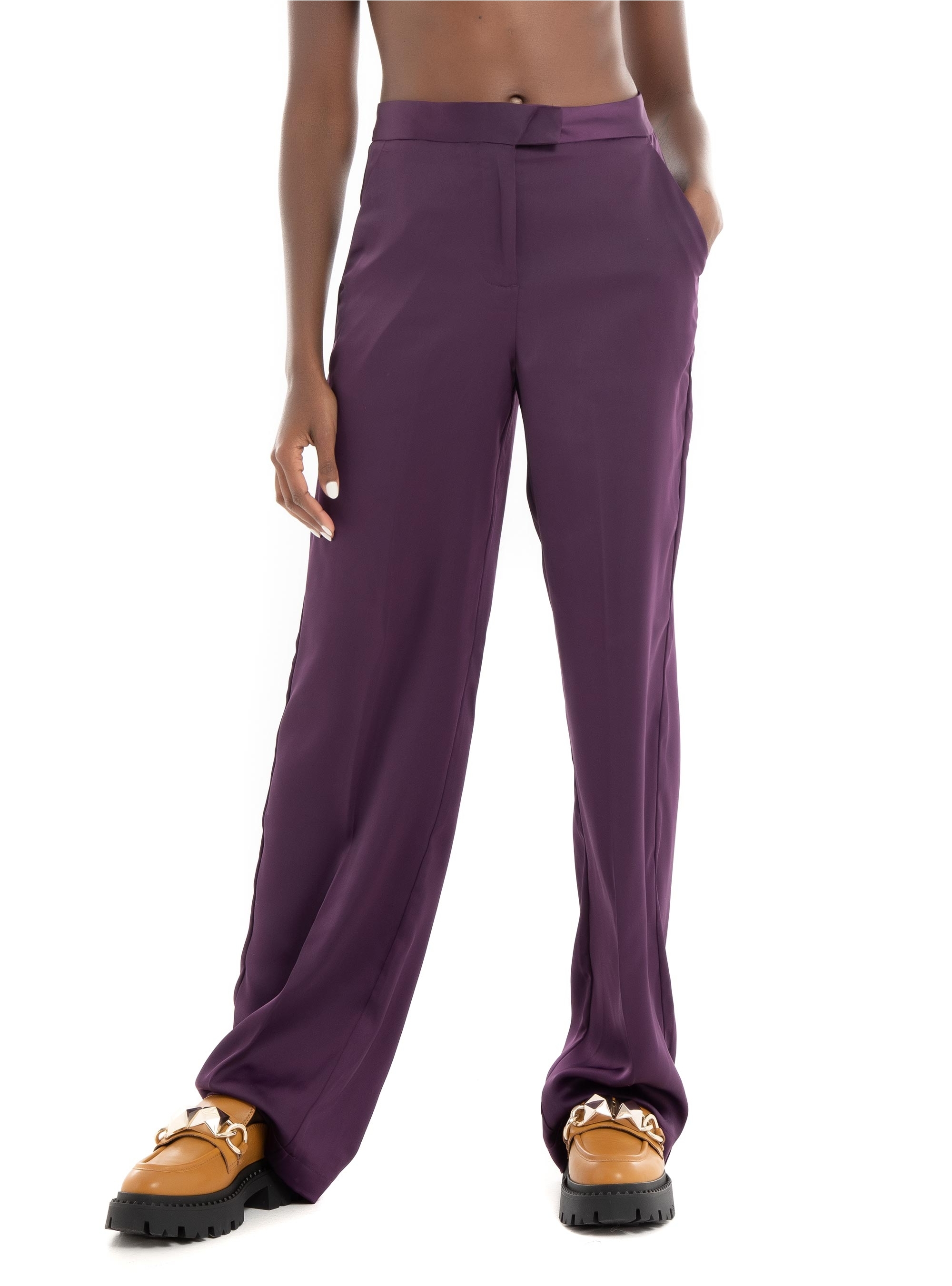 JJXX Mary Satin Regular High Waist Pants - Aubergine