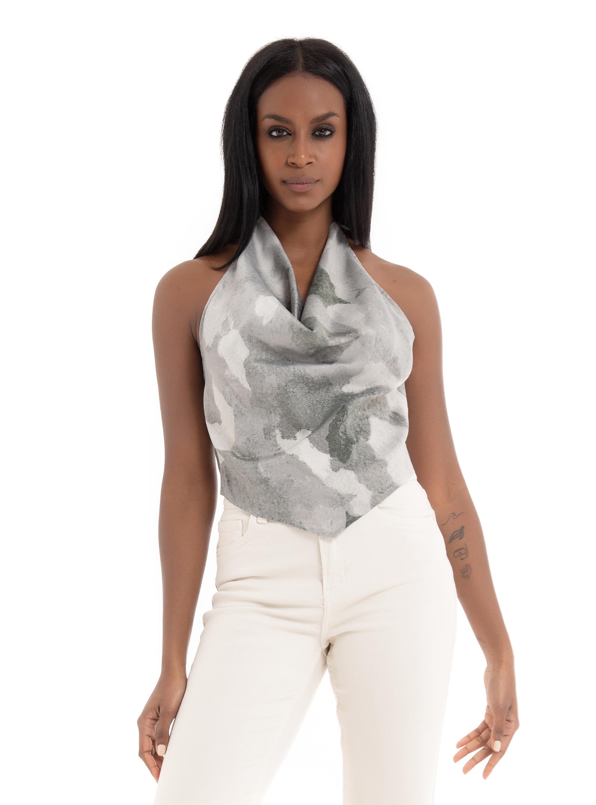 JJXX Penny Satin Scarf Top - Grey