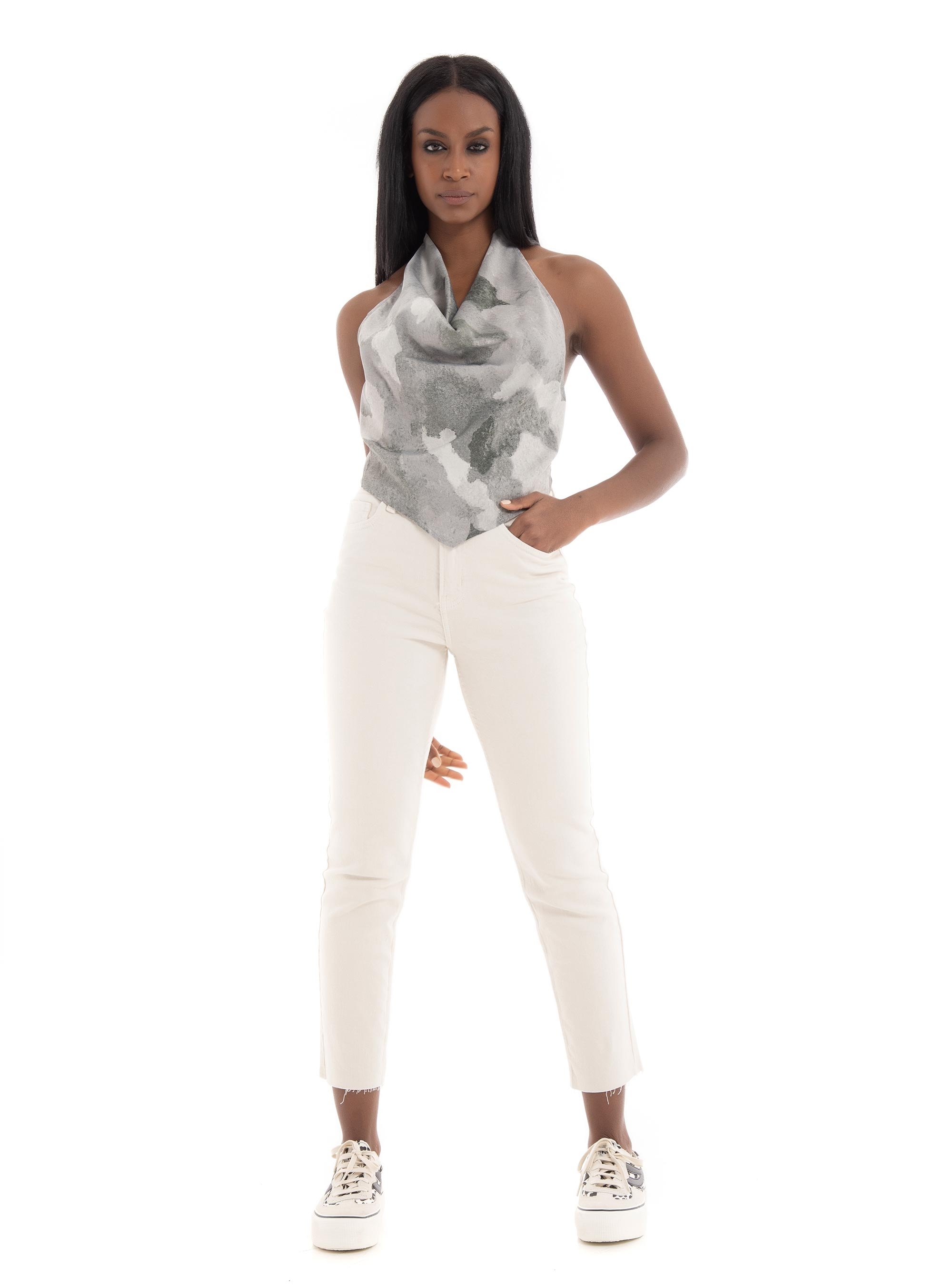 JJXX Penny Satin Scarf Top - Grey