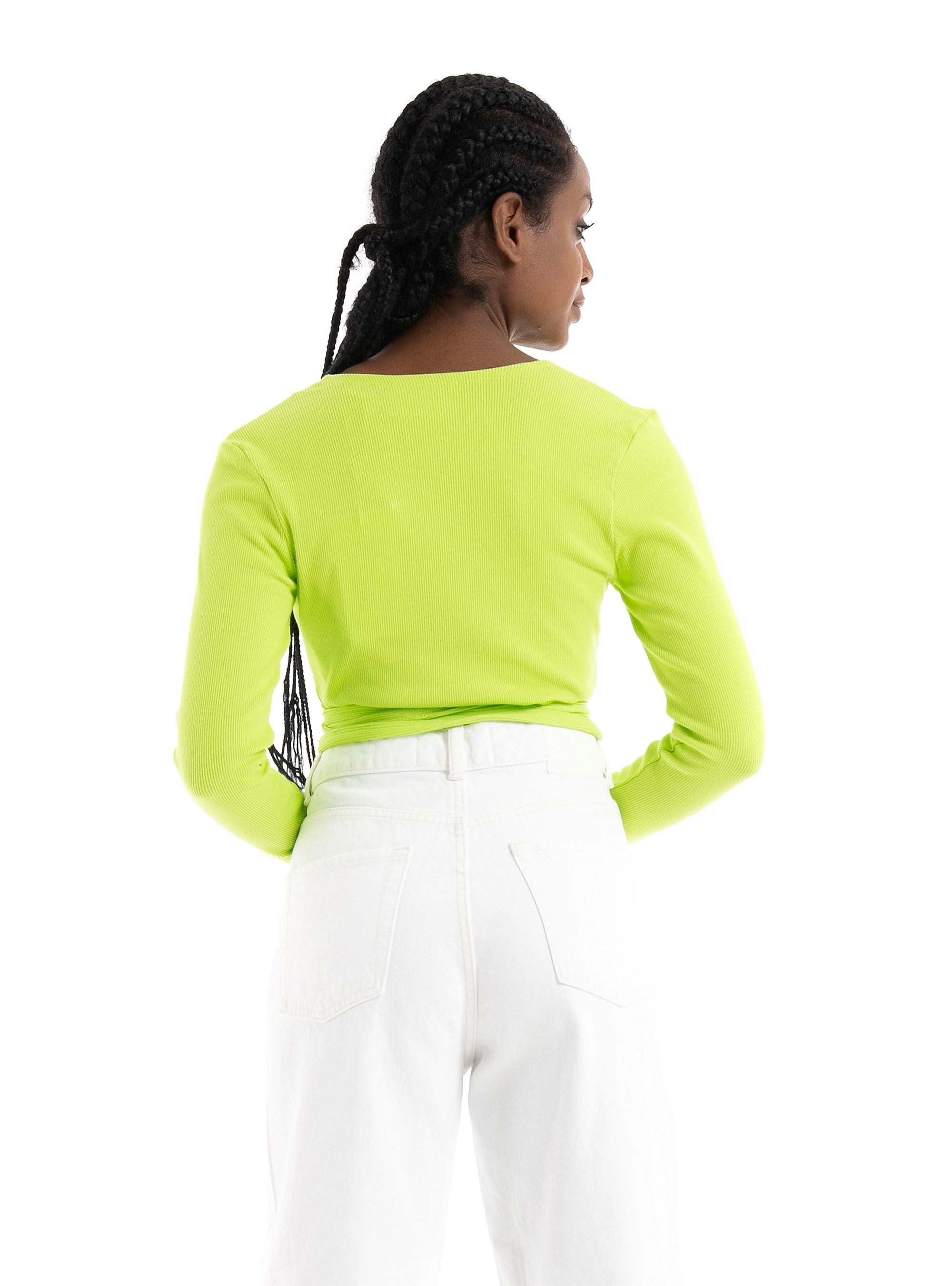 JJXX Frances Wrap Front Rib Top - Lime