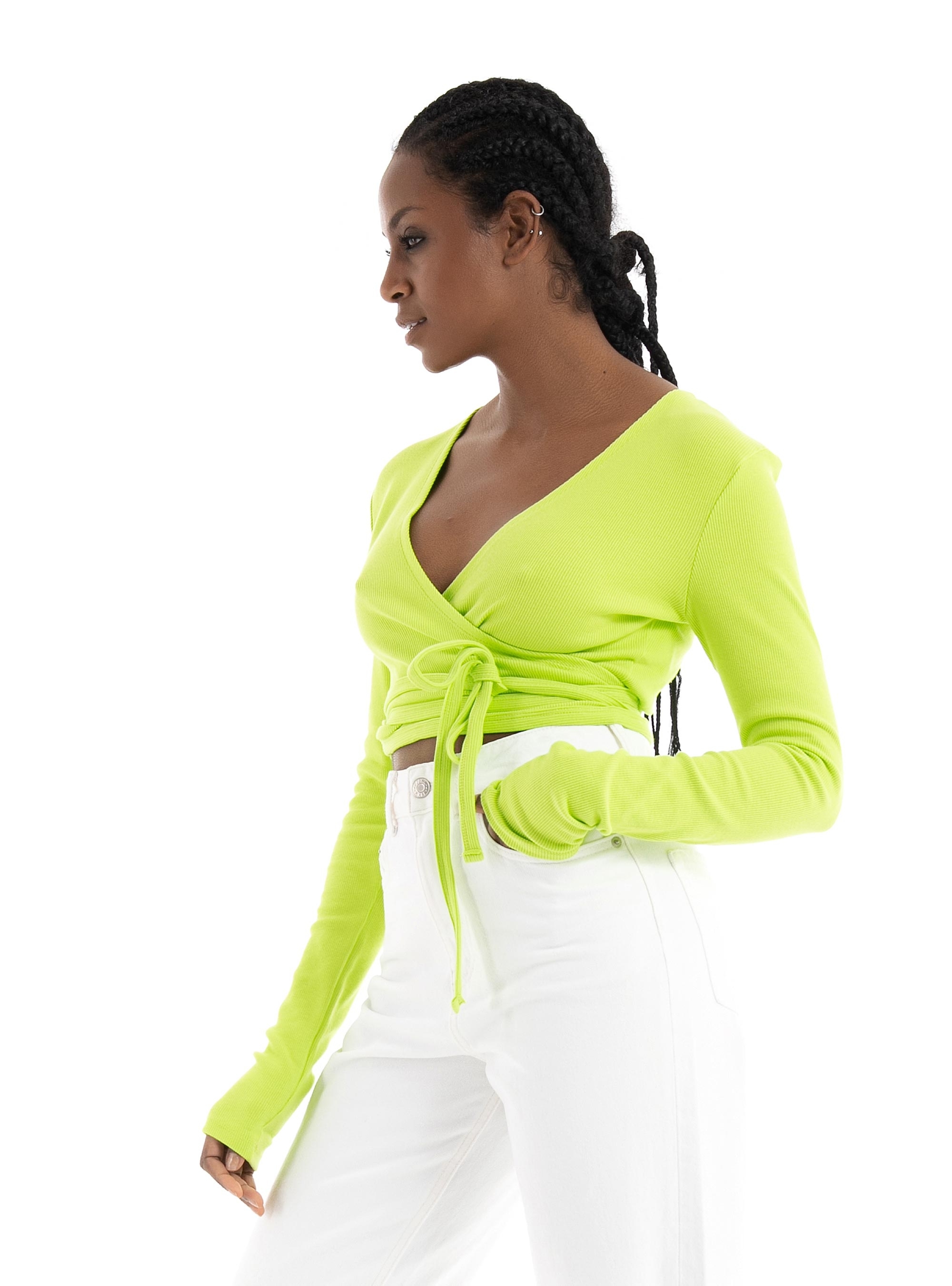JJXX Frances Wrap Front Rib Top - Lime