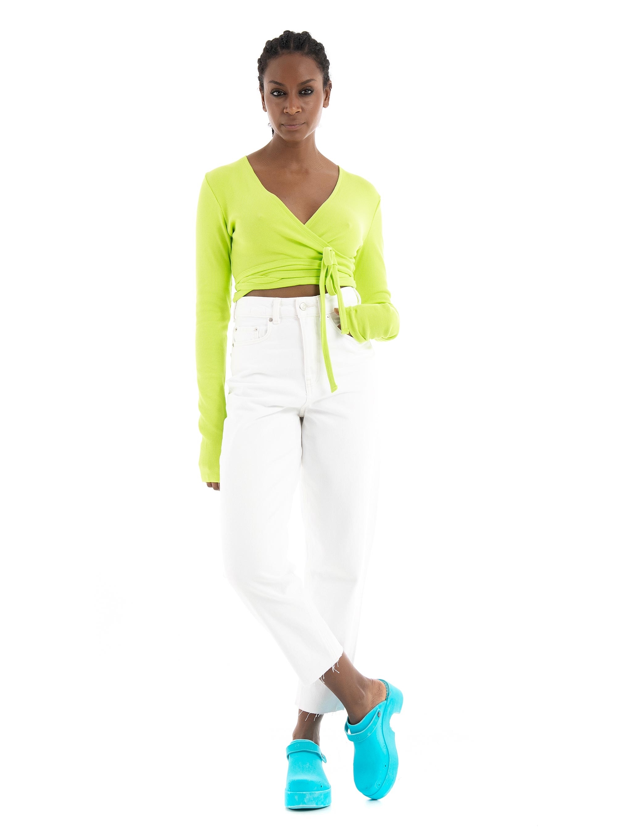 JJXX Frances Wrap Front Rib Top - Lime